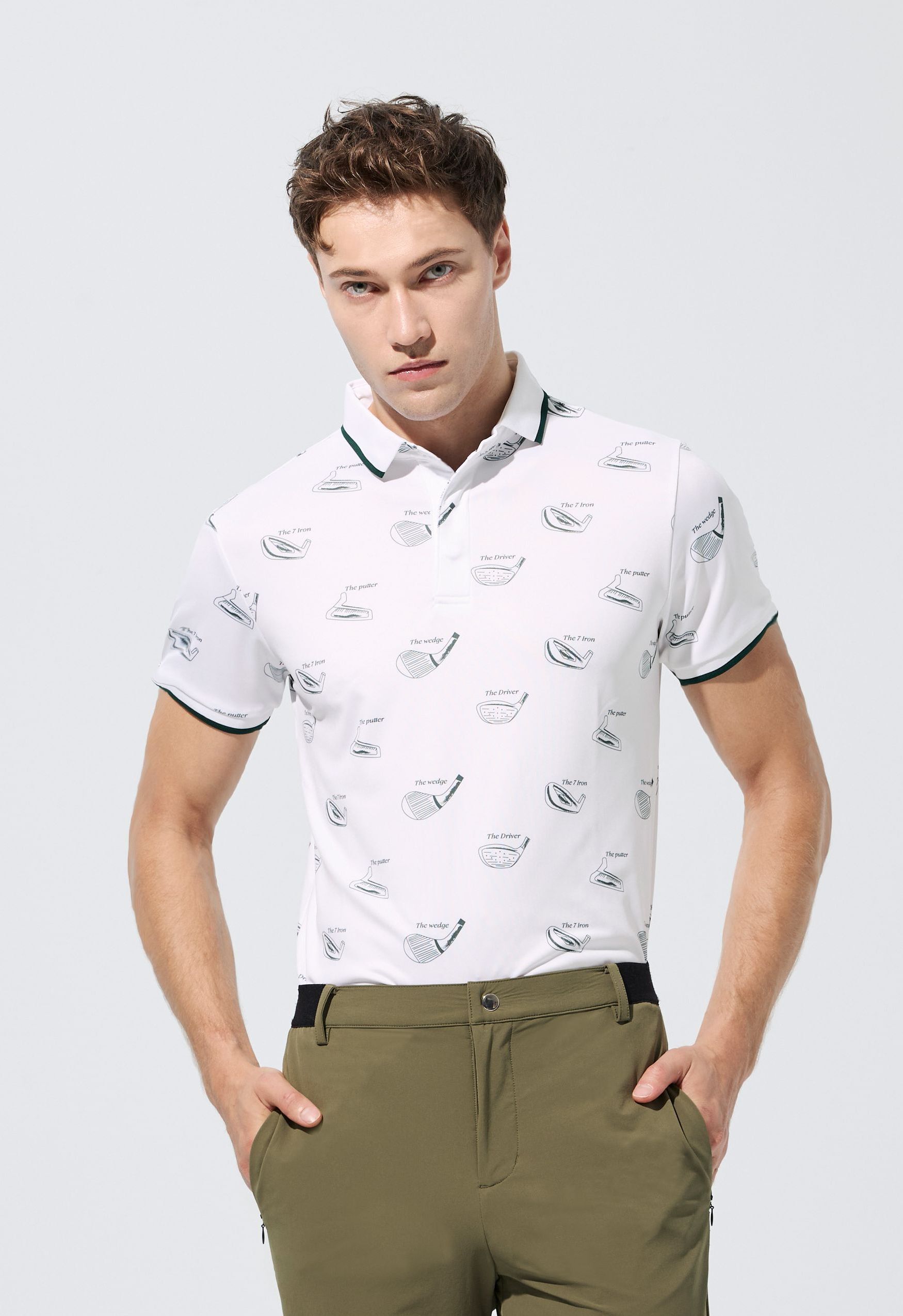 手繪桿頭印花男衫-印花白