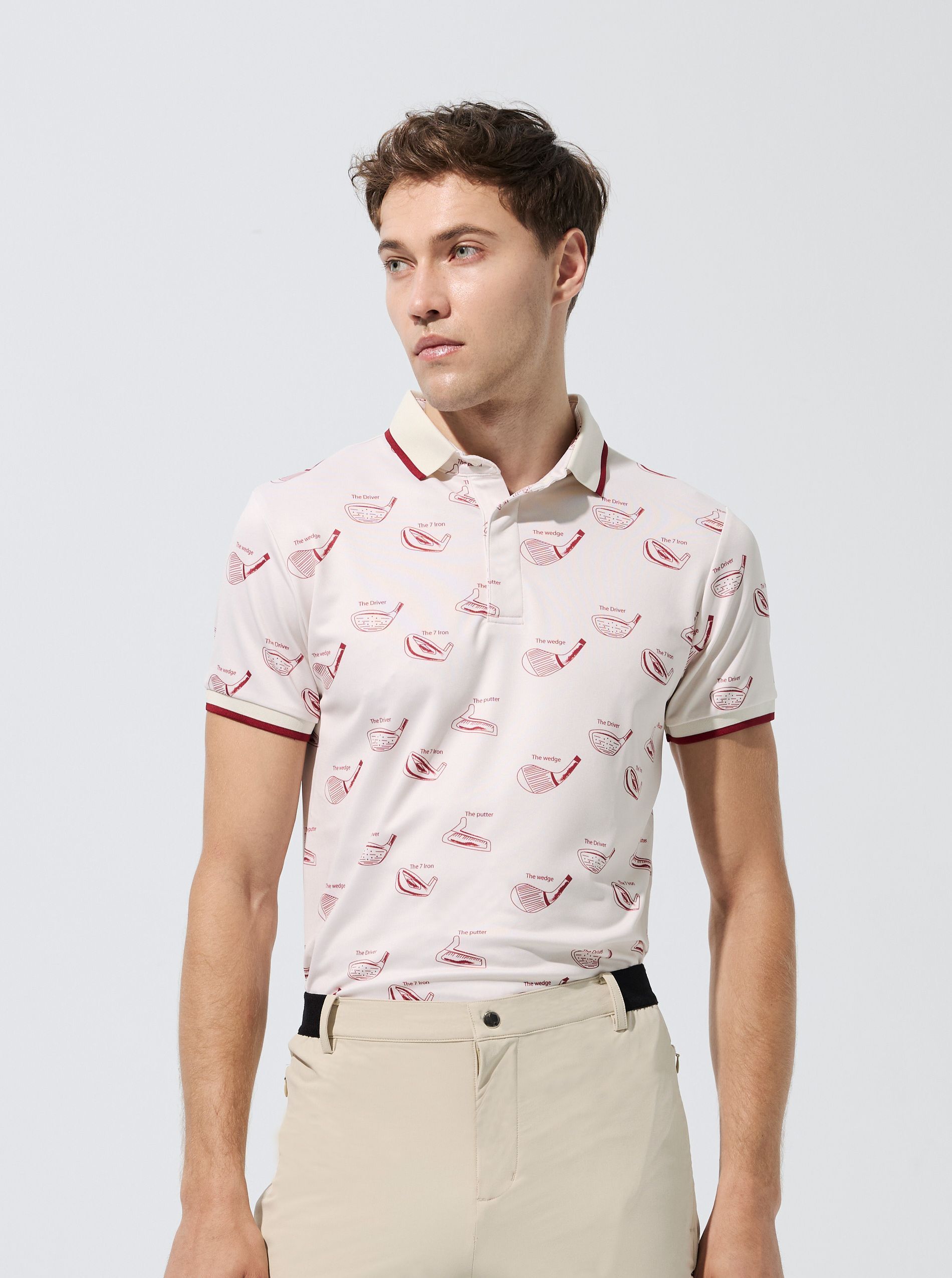 手繪桿頭印花男衫-豆米色