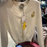 [S] MLB CREAM HEART LOGO CROP CARDIGAN NY YANKEES, 3FKCH0241GP001-50CRS (SMLB435)