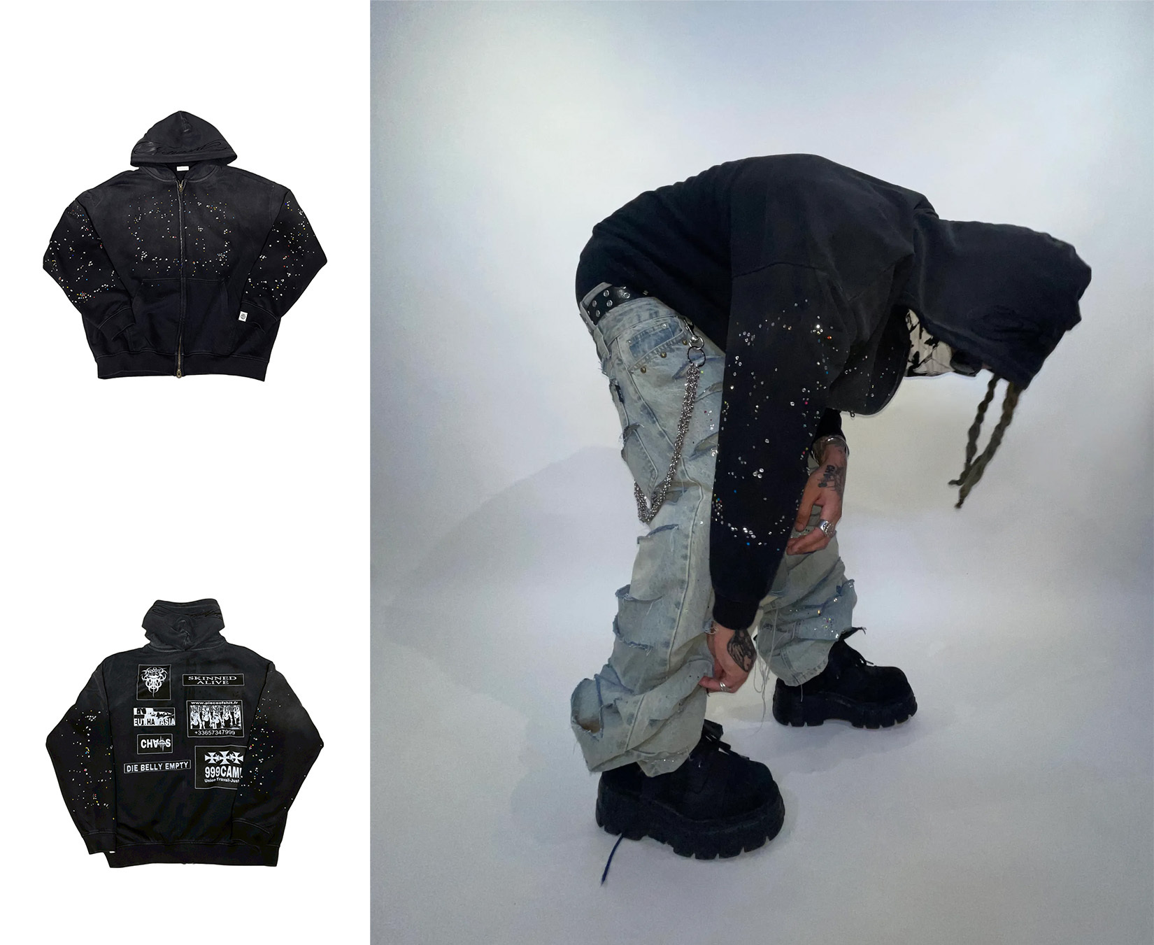 PANACEA x PIECE OF SHIT 水鑽聯名雙向拉鍊外套