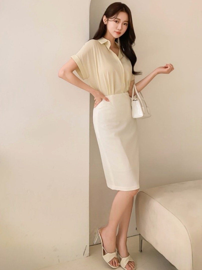 [現貨] Cathy Classic Knee-Length Pencil Skirt [ 象牙白 / M ]
