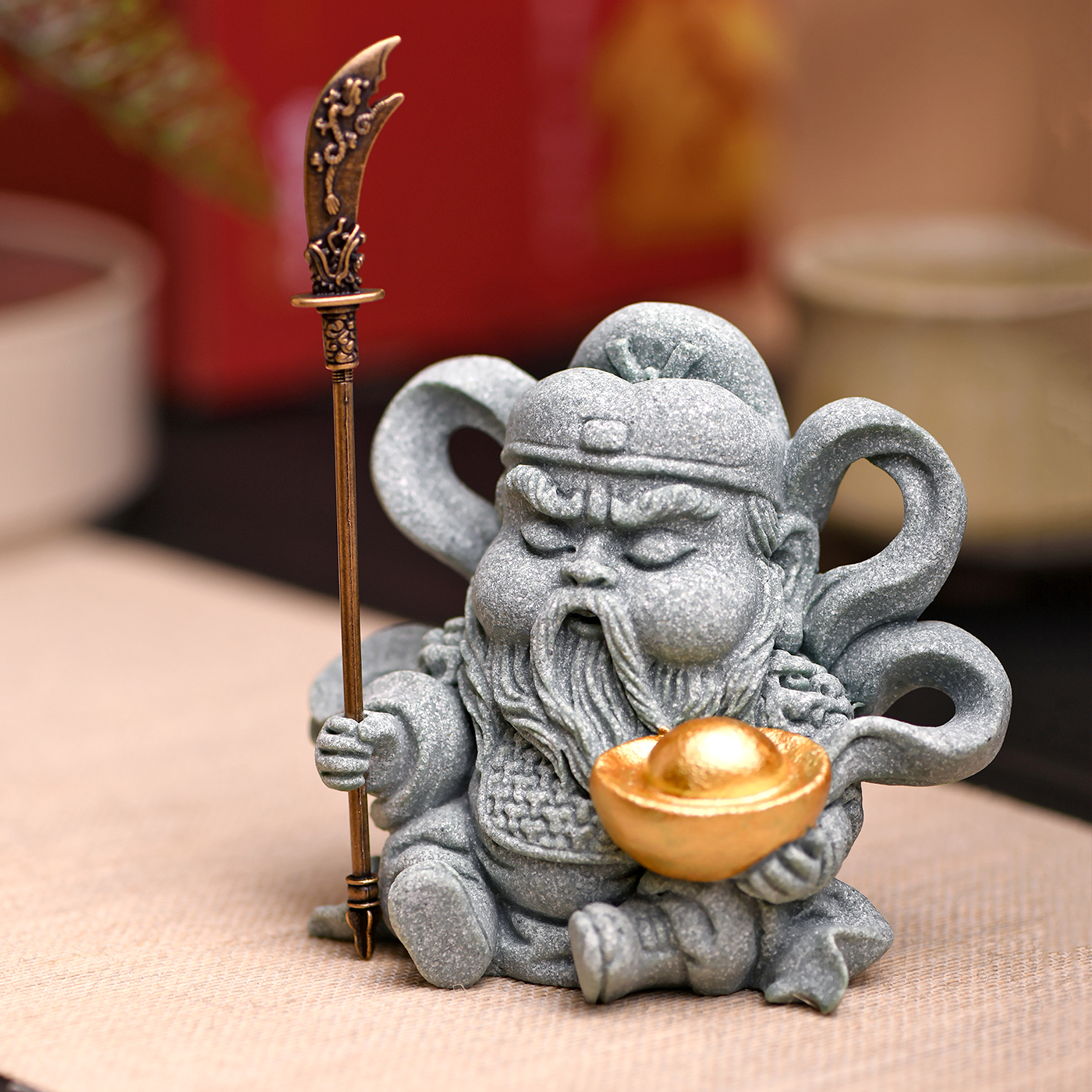 傳藝工坊- 『元寶關公』青砂石茶寵招財武財神擺飾