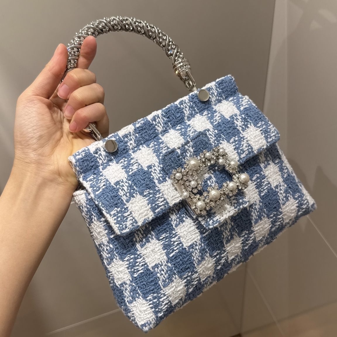 Roger Vivier RV Bags Strass Top Handle bag Blue/White