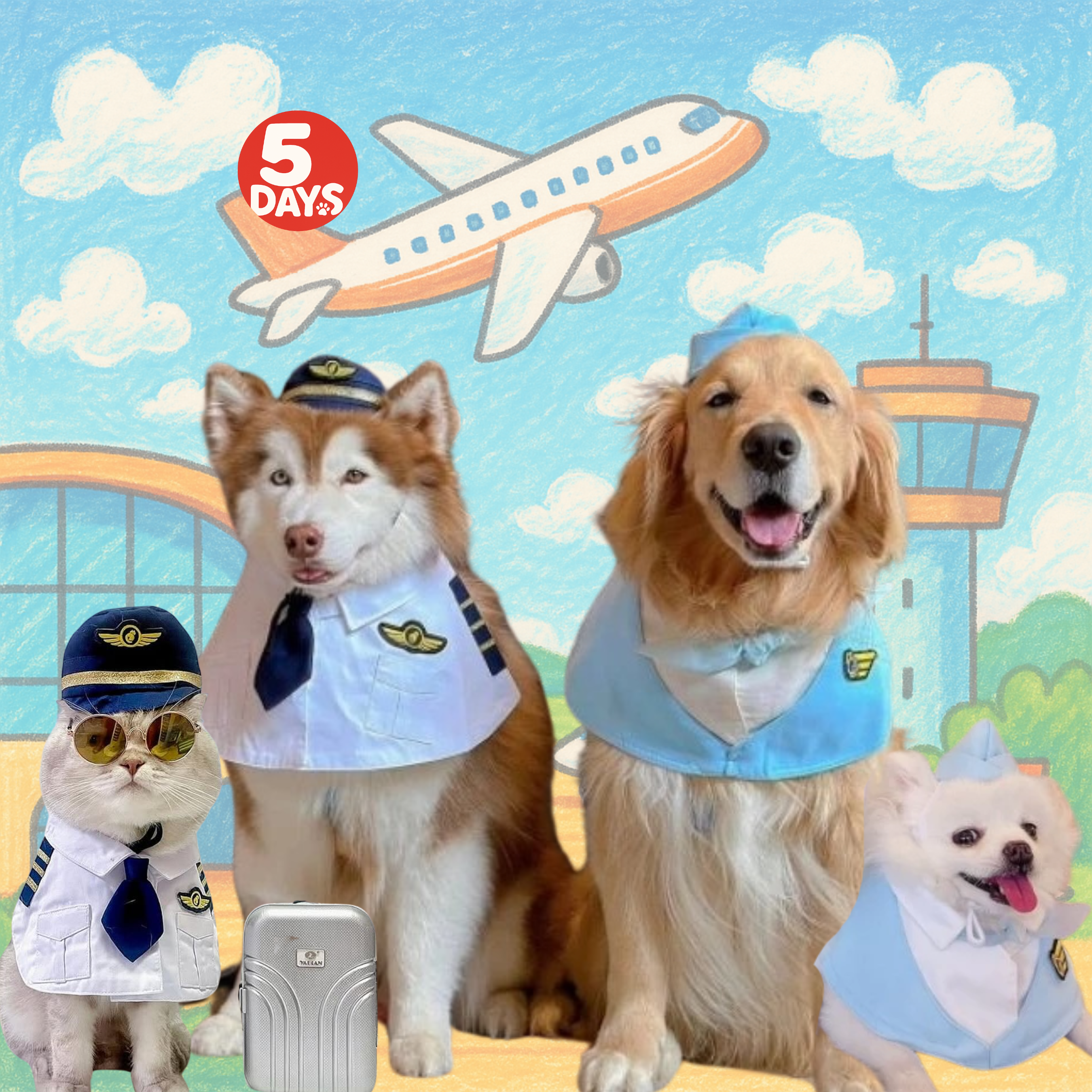 機師空姐造型圍巾 |5Days寵物服飾