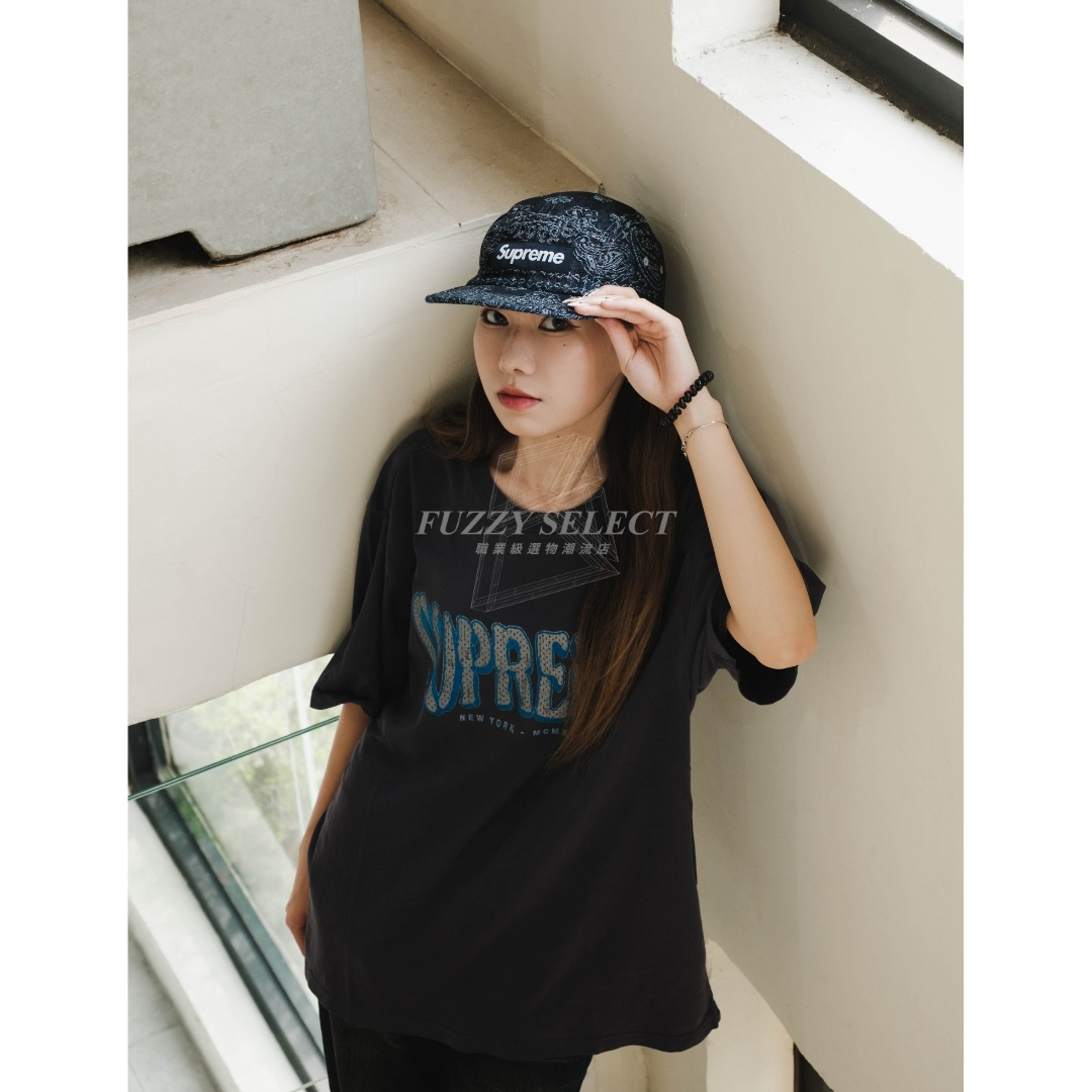 【逢甲 FUZZY】Supreme Jacquard Denim Bandana Camp Cap 變形蟲 五分割帽 黑