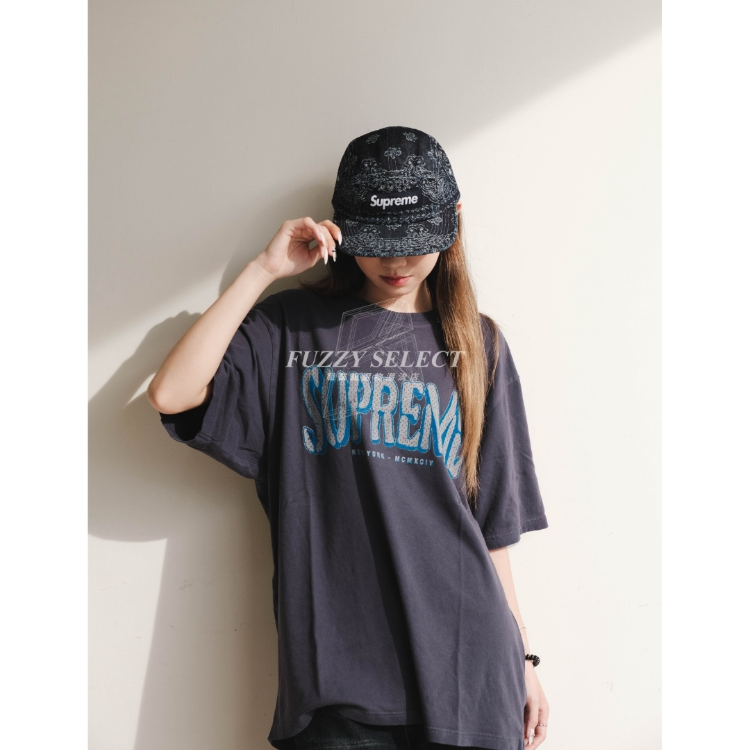 【逢甲 FUZZY】Supreme Jacquard Denim Bandana Camp Cap 變形蟲 五分割帽 黑