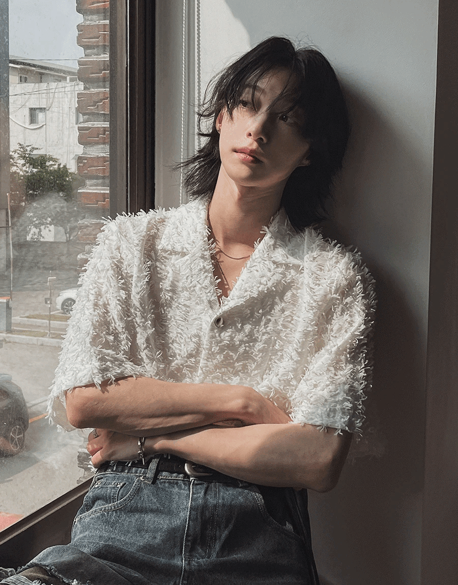 羽毛短款襯衫夾克