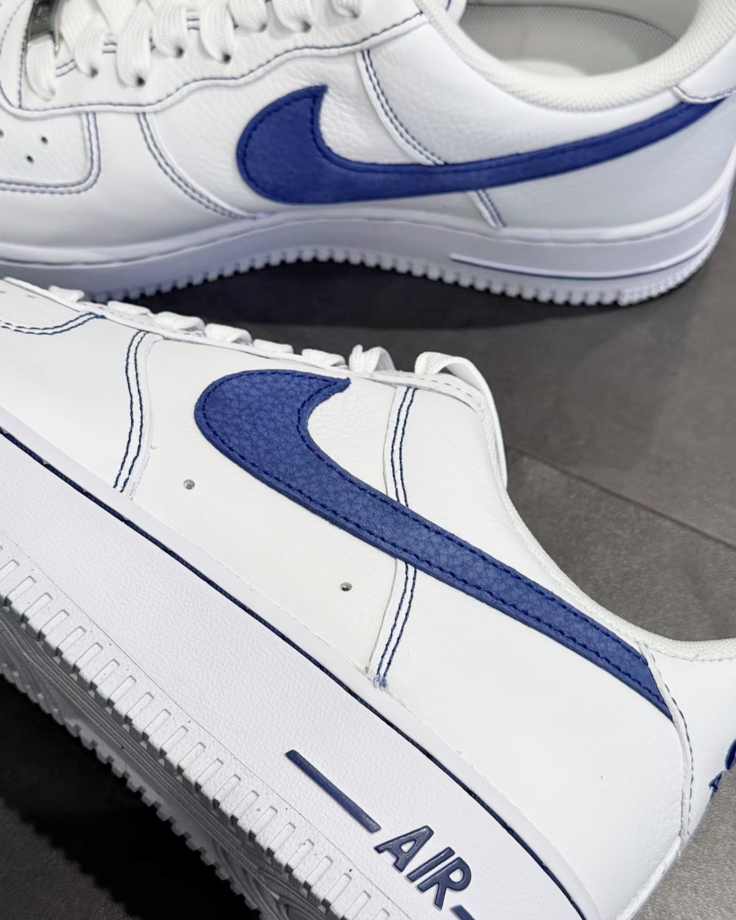 Nike Air Force 1 ‘07 Lv8 White Blue白藍縫線荔枝皮 hq2037-100