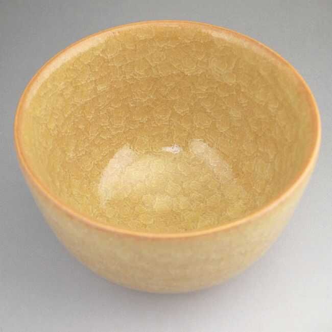 日本製 京燒 抹茶碗 黃磁