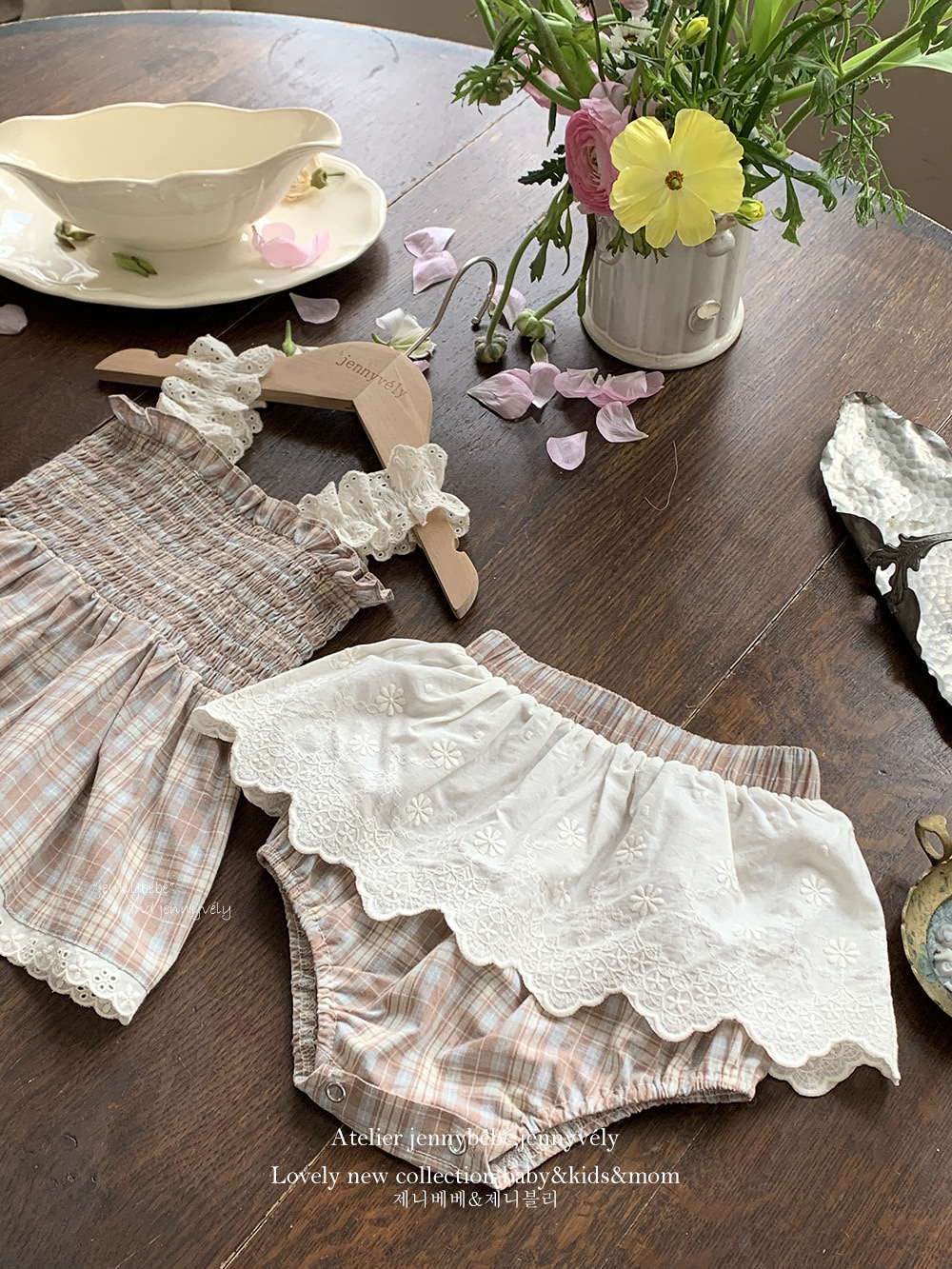 格紋花邊包屁套裝