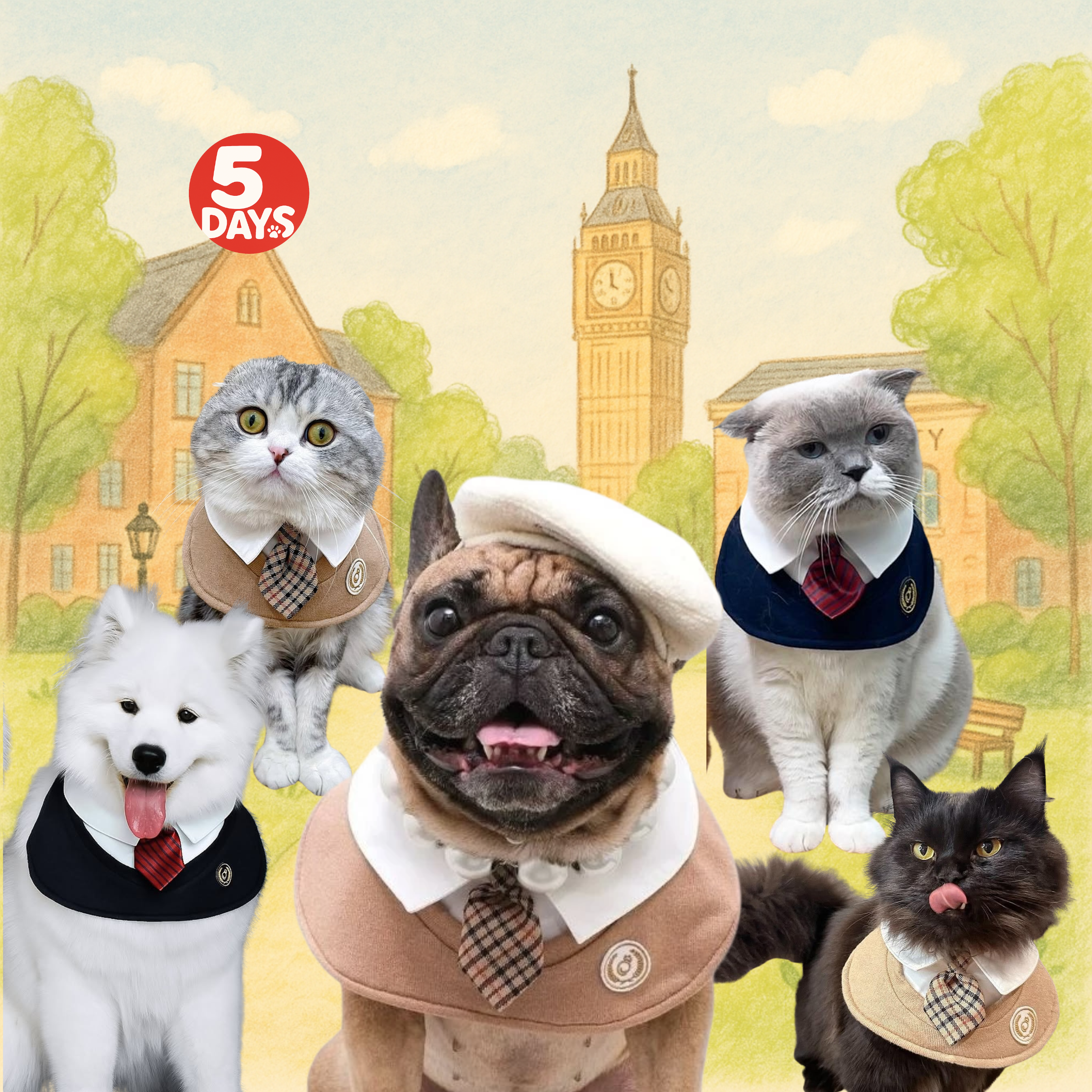 英倫校園風圍巾（不包帽） |5Days寵物服飾