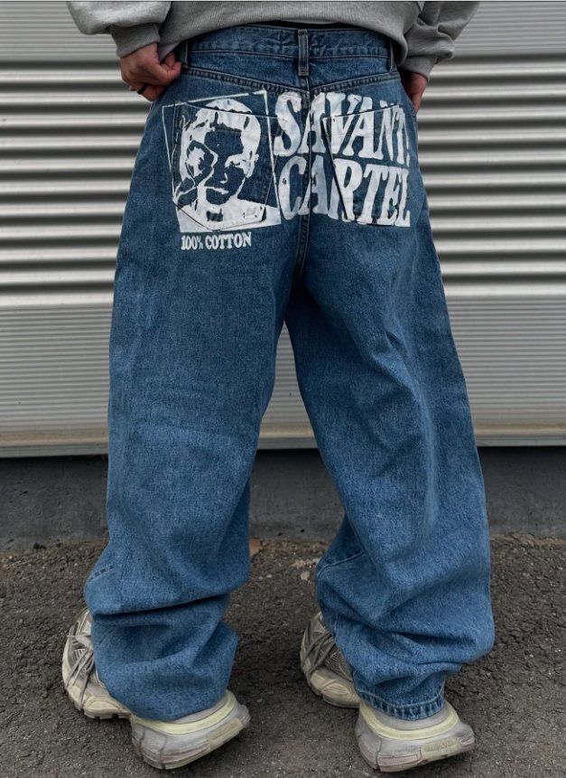 洗水英文字鬆身牛仔褲 GATHER-033P