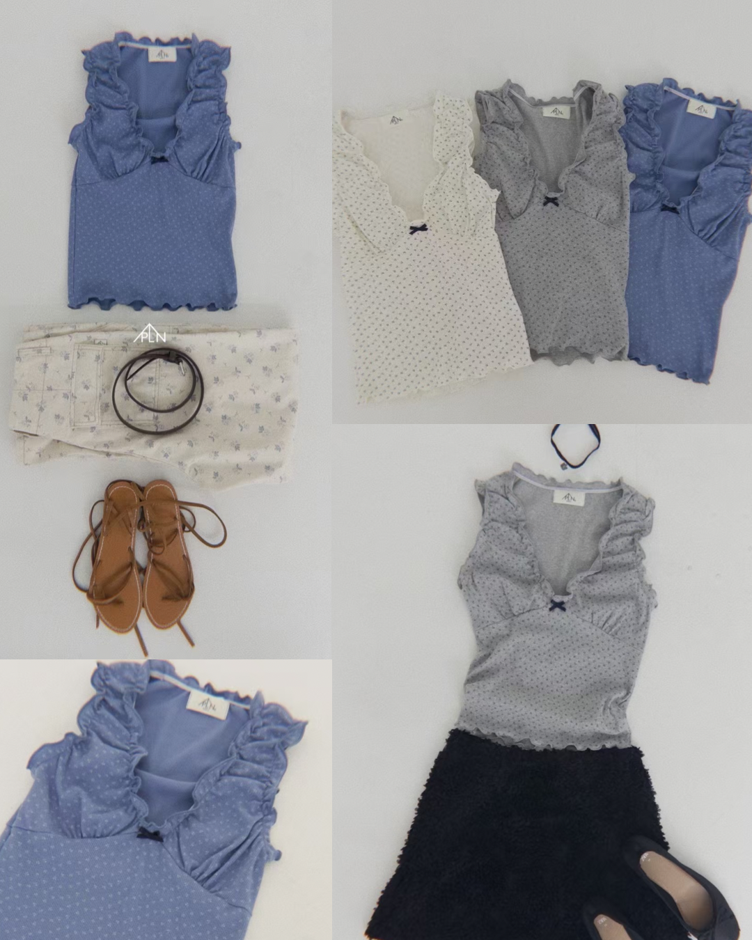 預 購 產 品 丨韓國女裝 -夏季波點V領皺褶可愛背心 Made In Korea（ 預計兩星期後發貨 ）