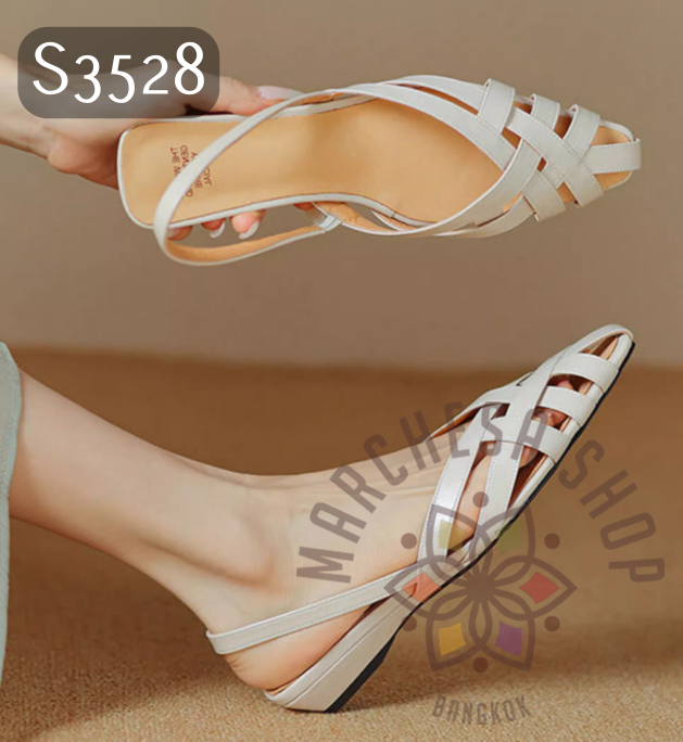 S3528 - 羊皮編織尖頭小船踭涼鞋