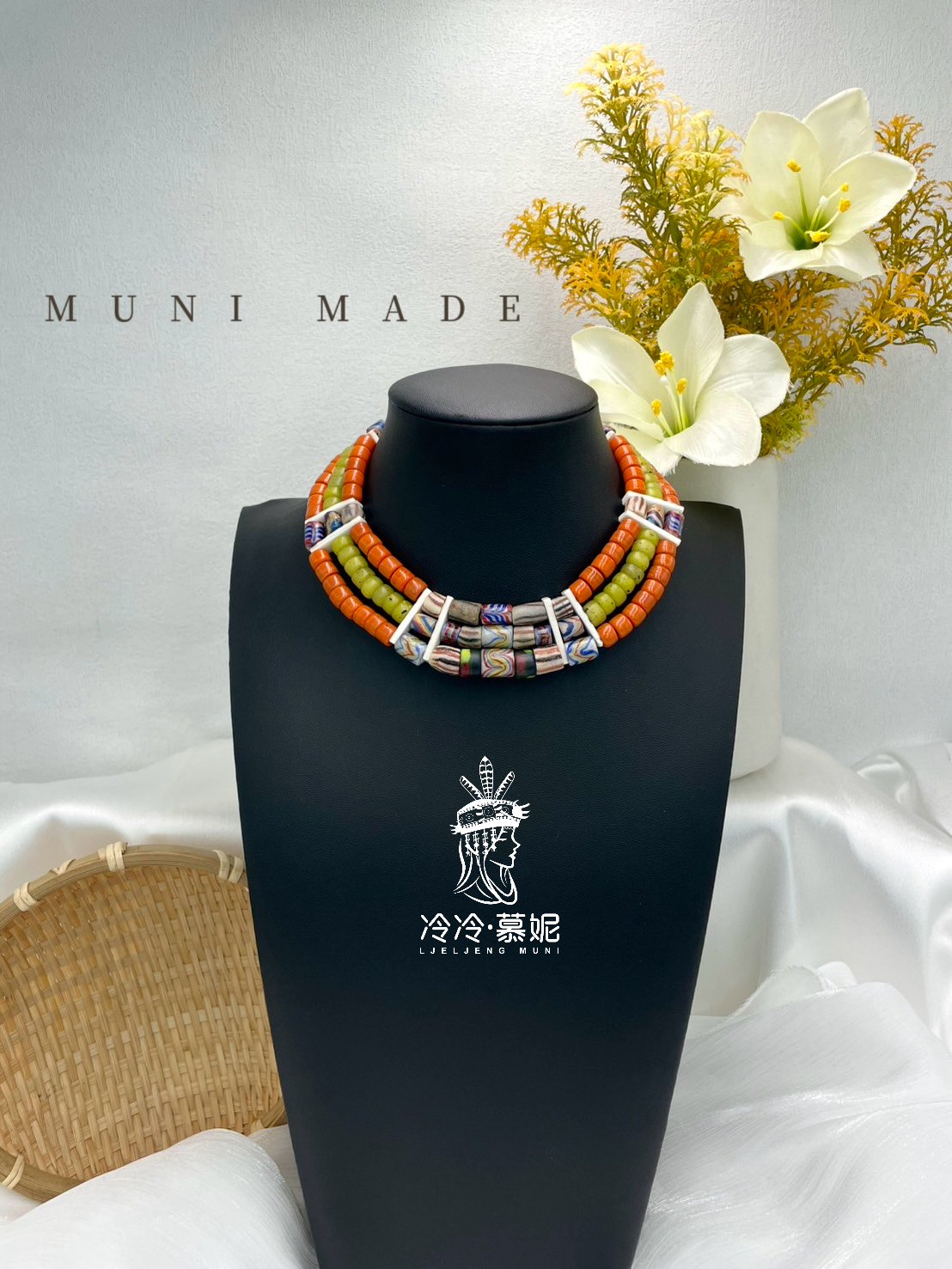 Muni-No.1兒童款傳統花珠三排頸鍊27cm