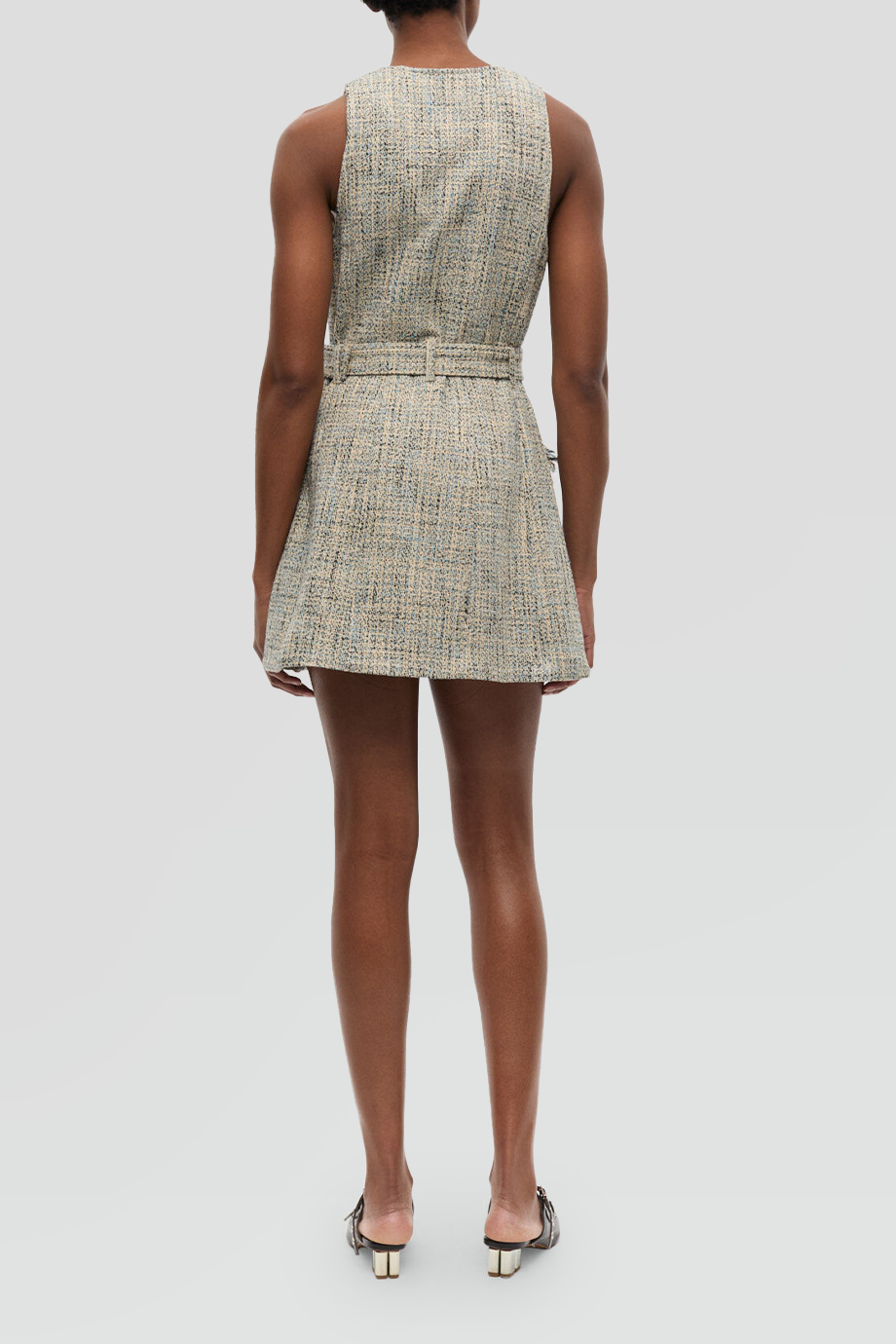 GANNI｜TWEED 無袖腰帶粗花呢短洋裝