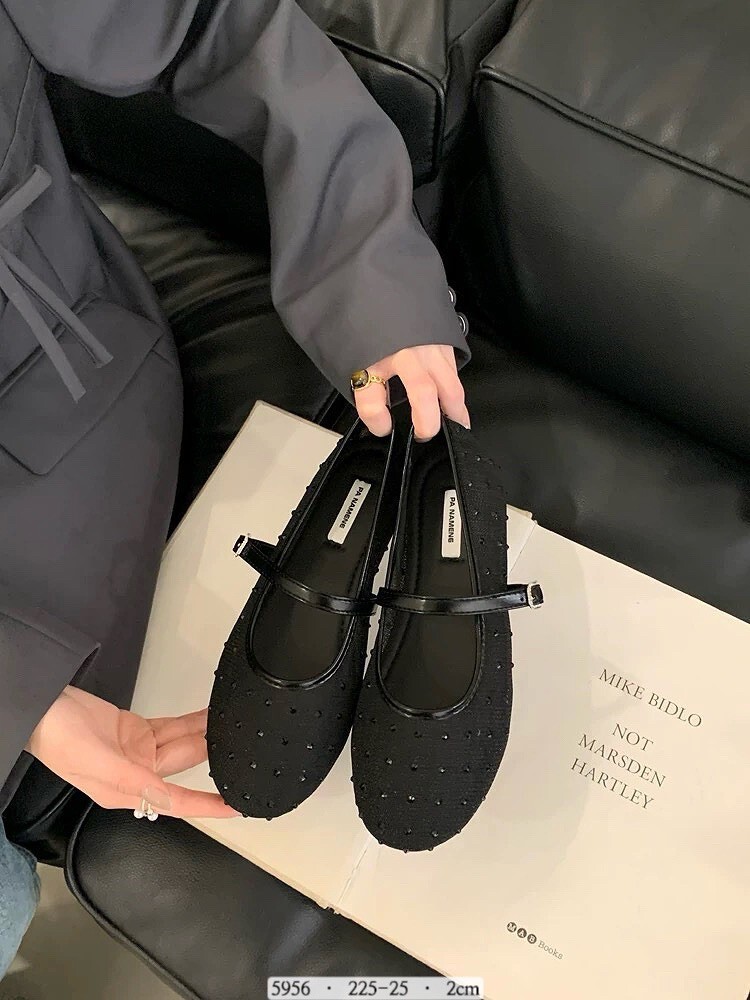 5956韓國輕透點點水鑽娃娃鞋