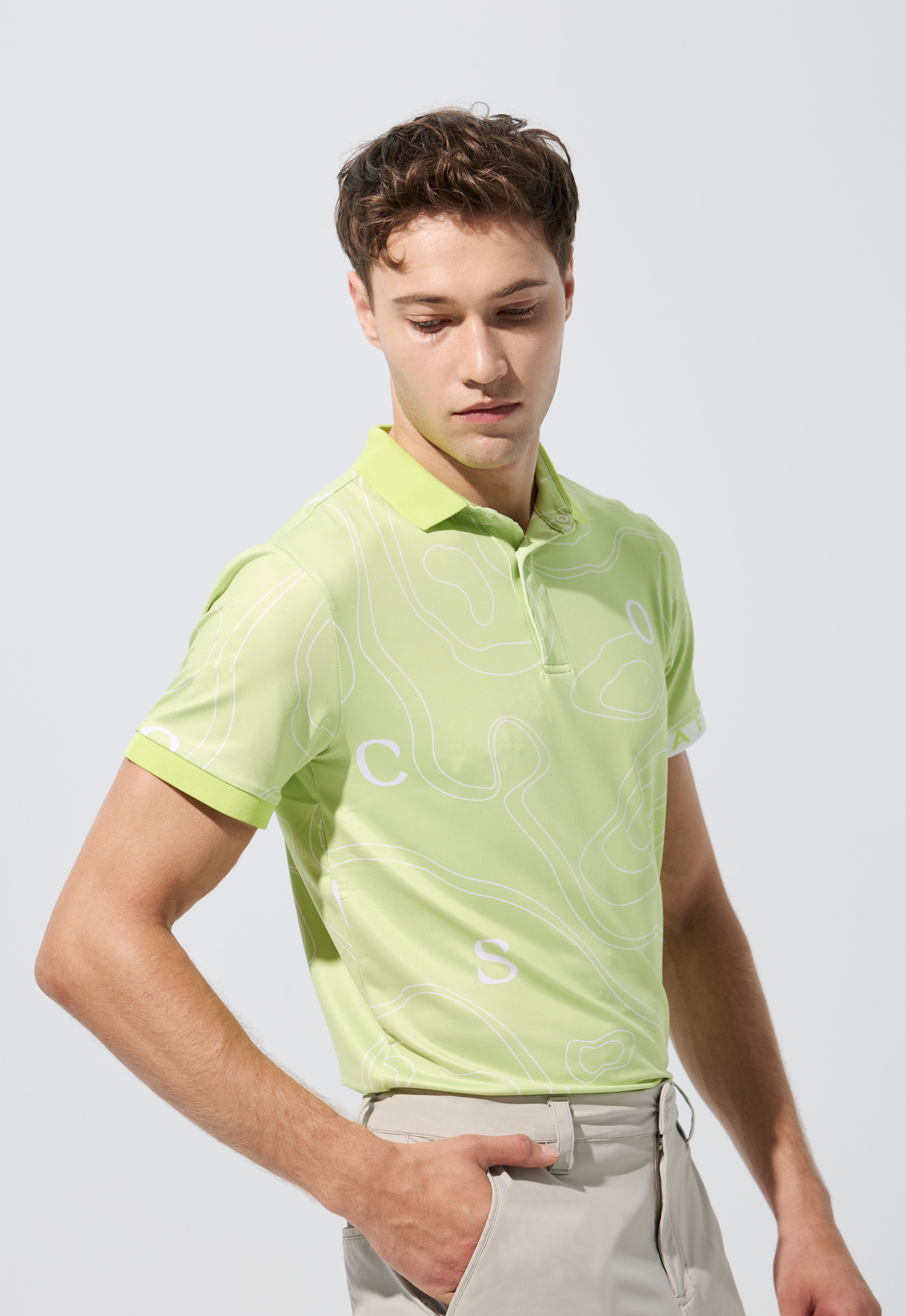 等高線字標印花男衫-陽光萊姆