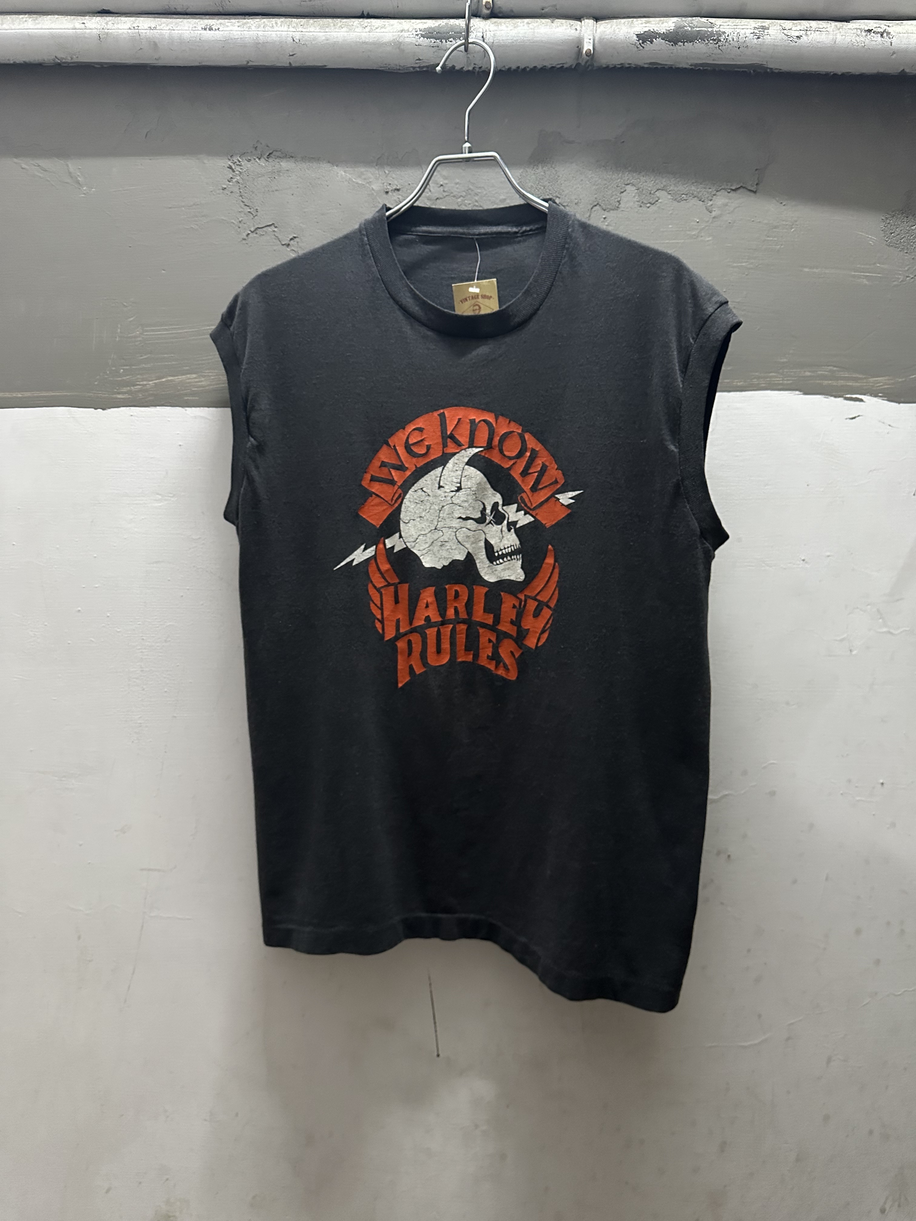 80s Skull Print HARLEY Custom Shop No Sleeve Tee