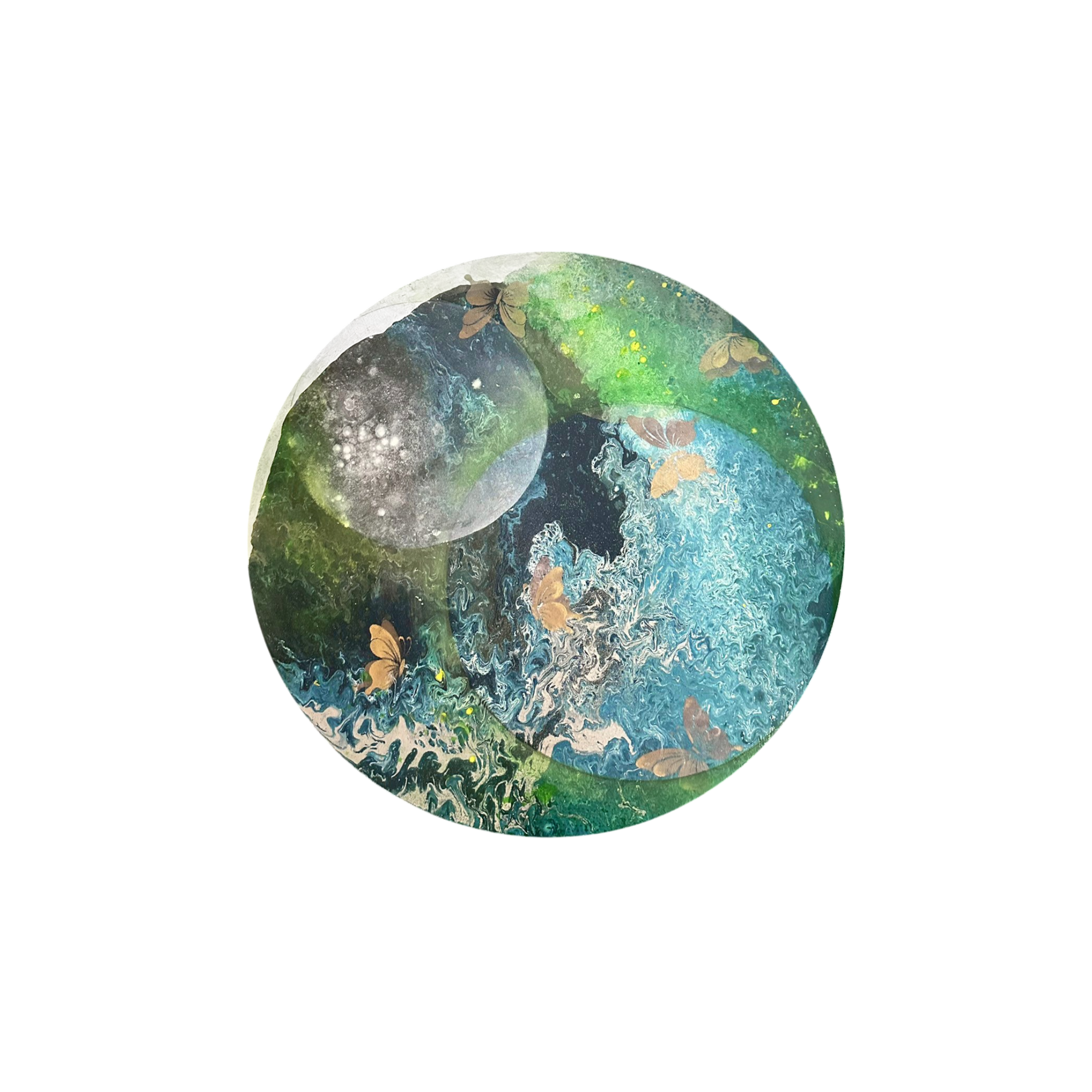 蝶影行星圓形畫作