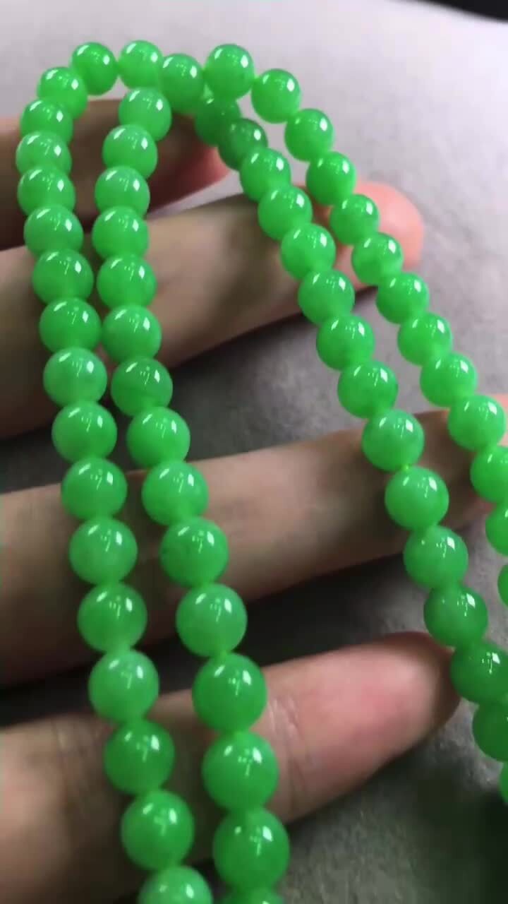 翡翠滿綠項鏈 (5.6-7mm直徑),天然翡翠A玉, 緬甸玉, Jade, Jadeite