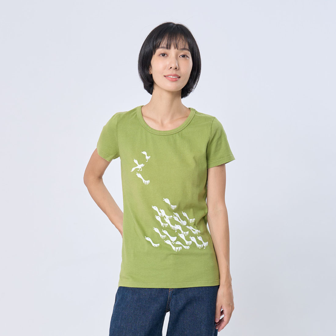 稻鴨短袖蜜桃棉女T芥末綠