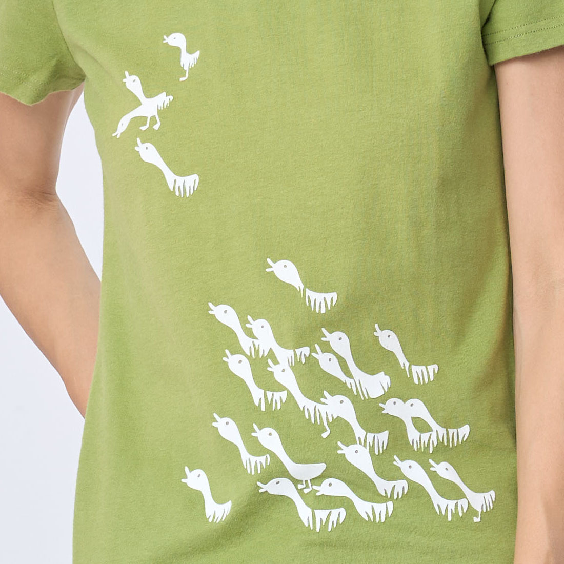 稻鴨短袖蜜桃棉女T芥末綠