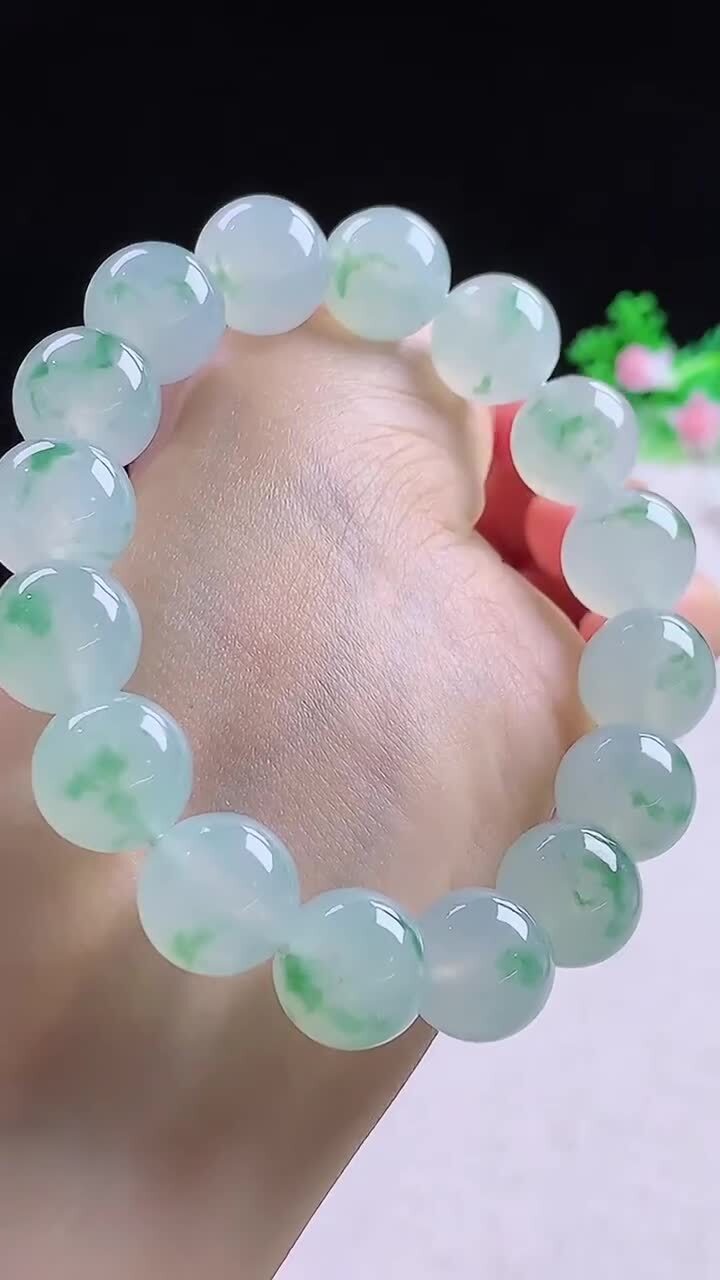 翡翠高冰飄花手串 (13mm直徑),天然翡翠A玉, 緬甸玉, Jade, Jadeite