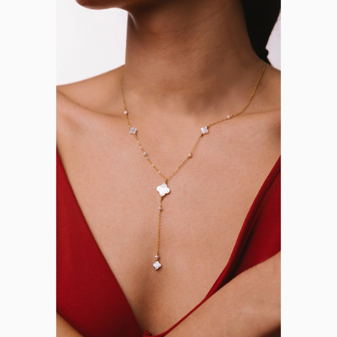 1YA0903-819 YAY PARIS Swan Long Tie Necklace Mother of Pearl Laminated Gold #520crsw102 (A-EU-E)