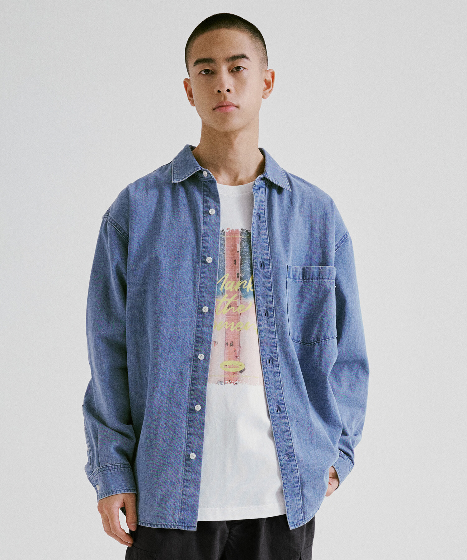 【直播】MARKM LL060317 單口袋牛仔襯衫