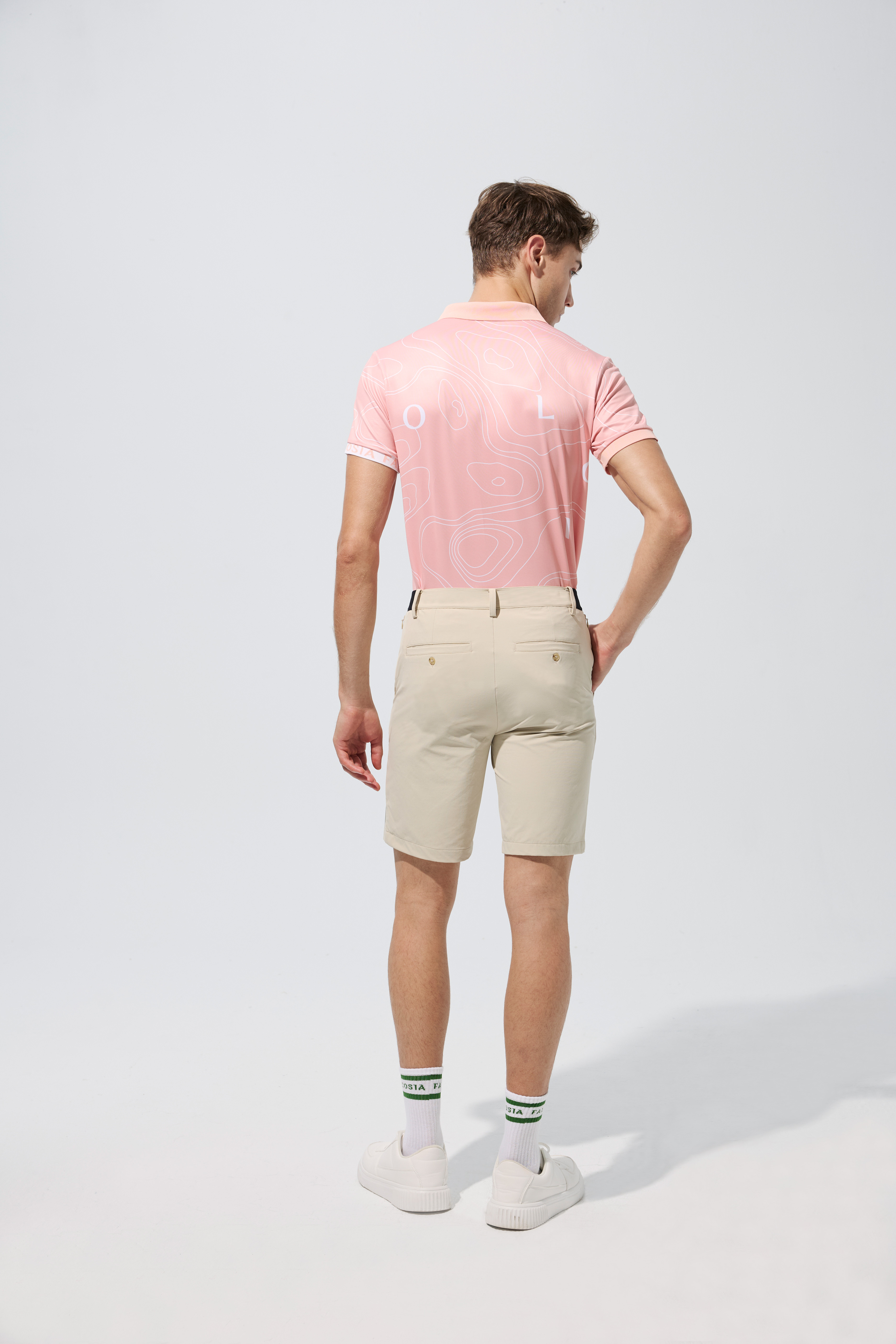 等高線字標印花男衫-蜜桃粉