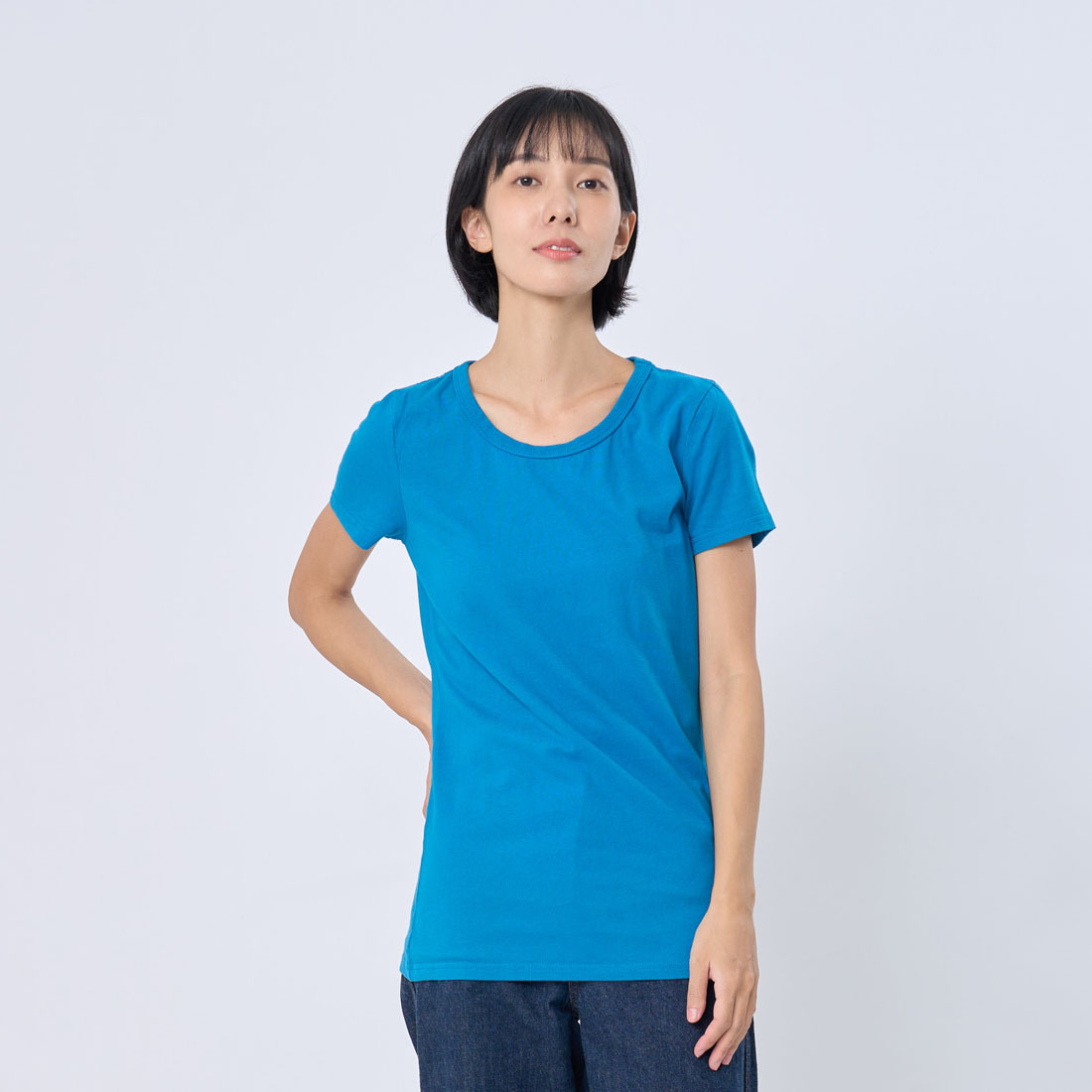 簡單圓領 素面 蜜桃棉 女T 海藍色