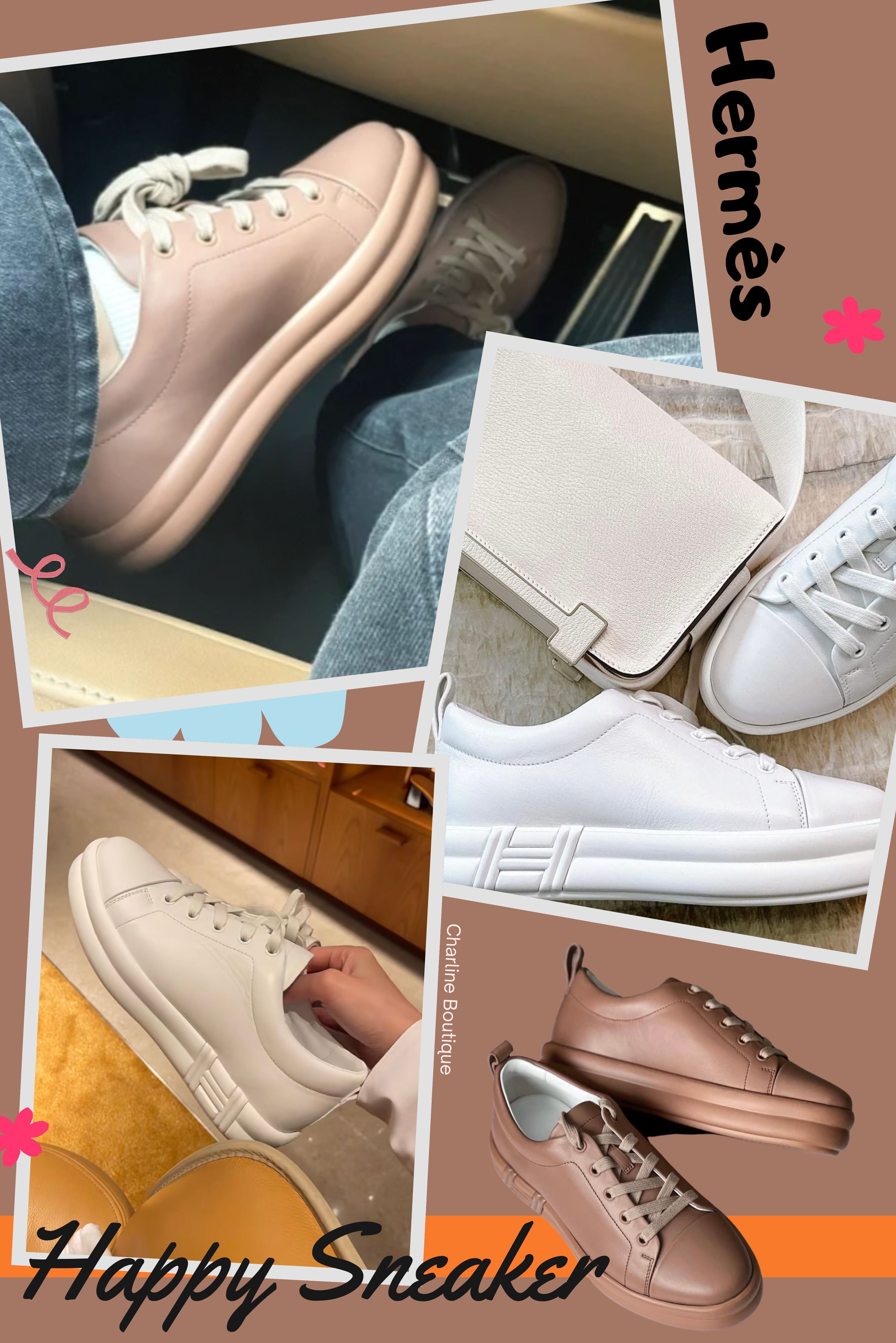 Happy Sneaker  如果是喜歡有點厚度鞋款的人，這雙Happy 運動鞋肯定不能錯過。整體以小牛皮打造，搭配 4 公分的厚底設計，展現出時尚與舒適的完美結合。側邊同色系的H字樣超級低調，加上鞋底的幾何圖案設計。讓您無論是搭配寬褲還是長裙，都能展現出法式的優雅與時尚。