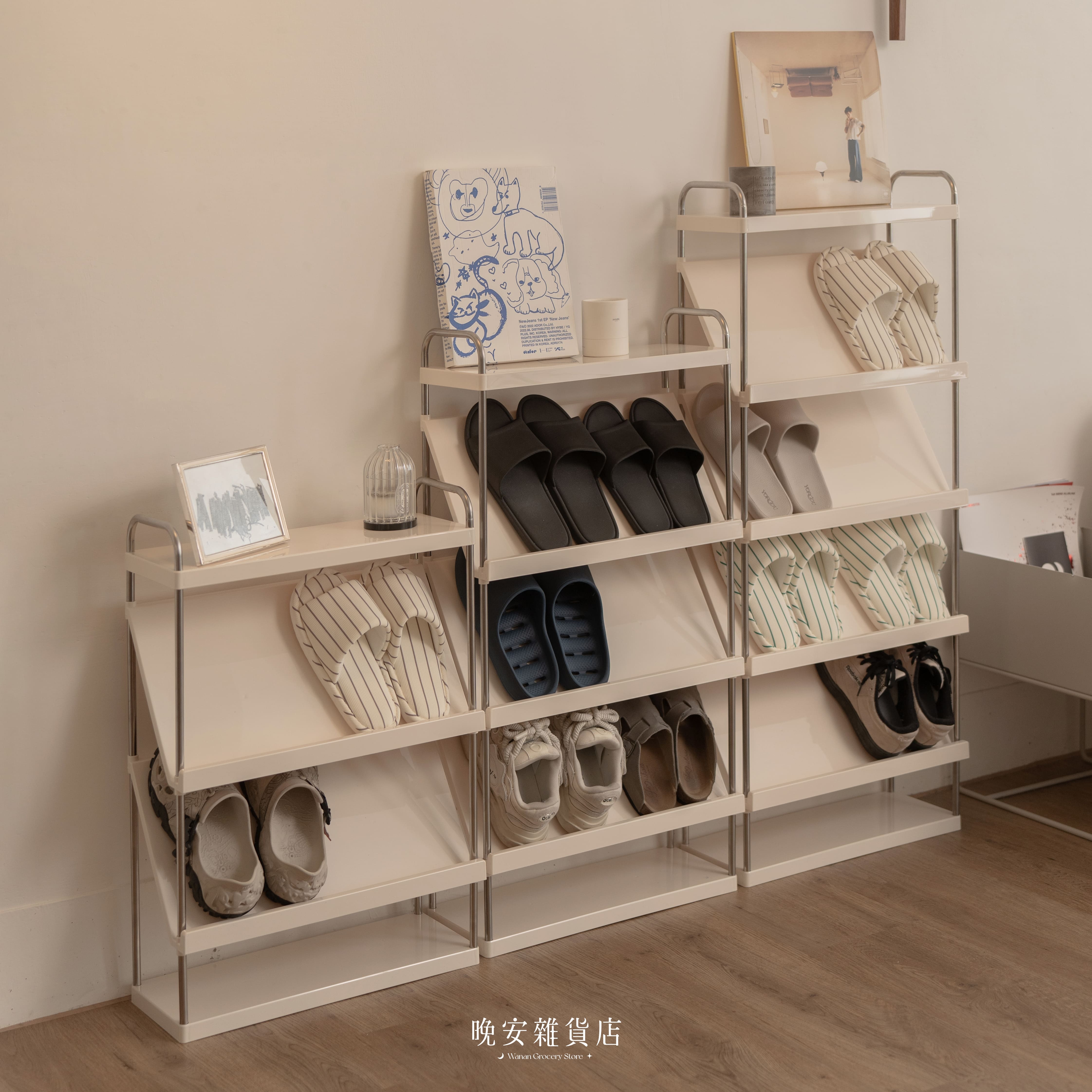 【租屋鞋架提案】奶油系窄款斜面鞋架｜收納鞋架