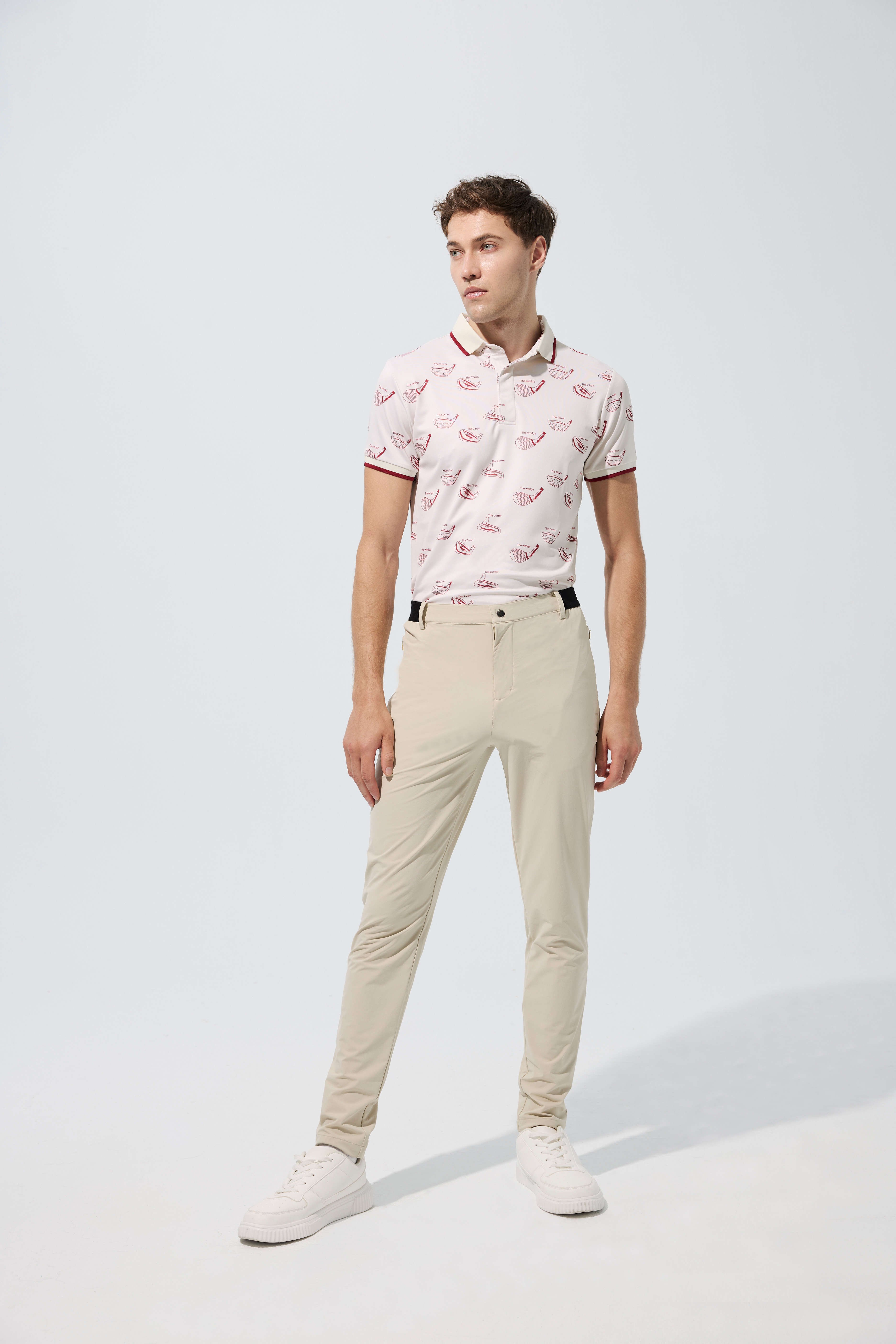 手繪桿頭印花男衫-豆米色