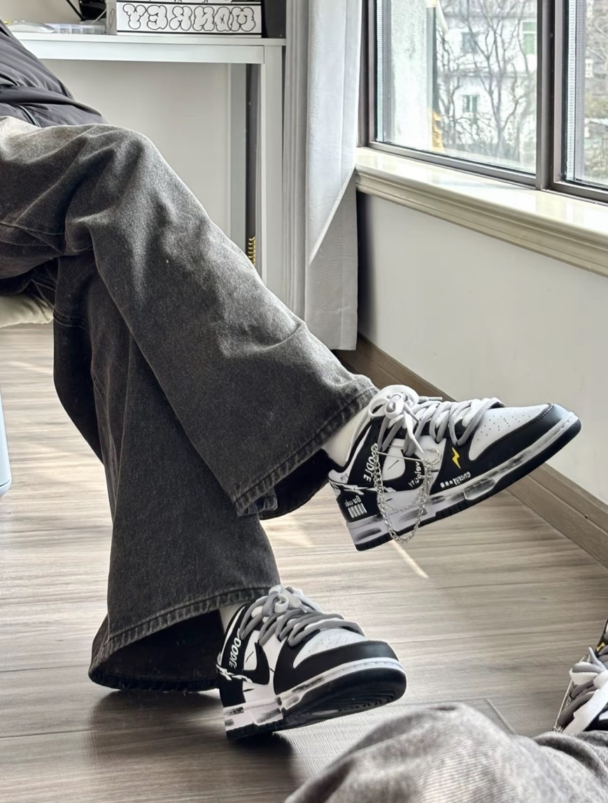 【訂製鞋款】 Nike Dunk Low 黑白 熊貓 塗鴉 銀色 鍊子 裝飾 休閒鞋 DD1391100(Team329-通用energy)