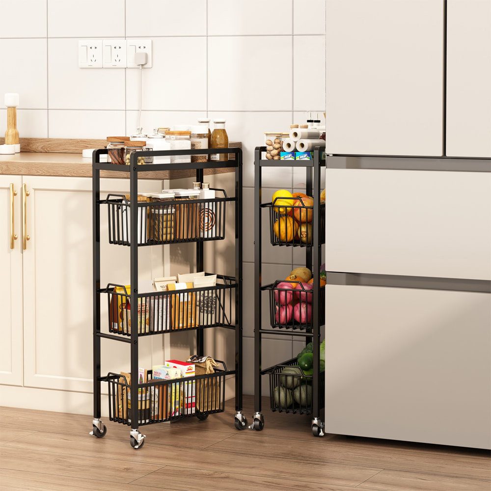 【AOTTO】四層可抽拉附輪夾縫收納架(KC-046)