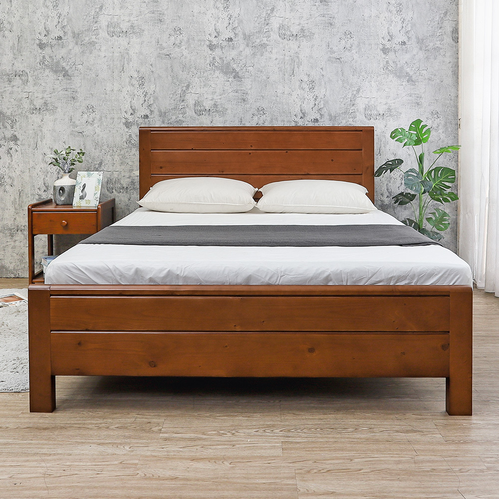 湯格5尺雙人實木床架/床組(胡桃色)
