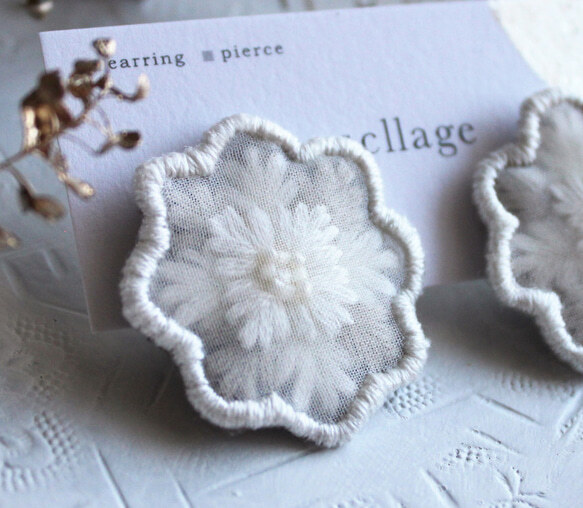 [scllage] 霞 - 薄紗刺繡耳針 | NO.34