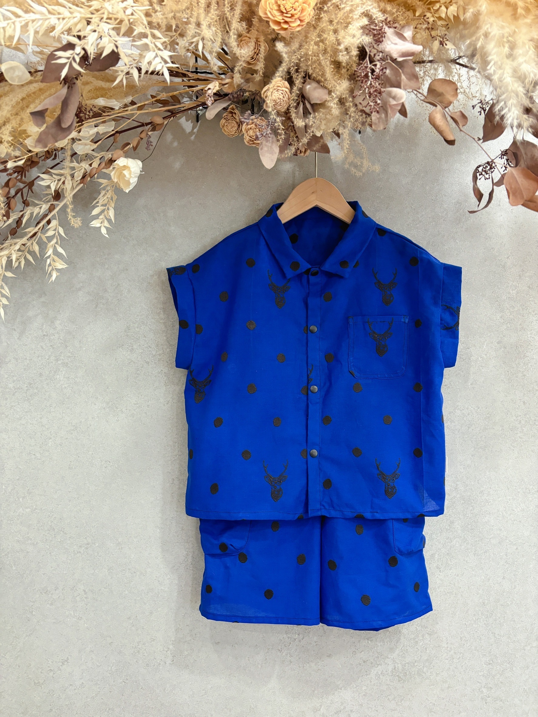 古家藍刺繡鹿 休閒套裝(130)