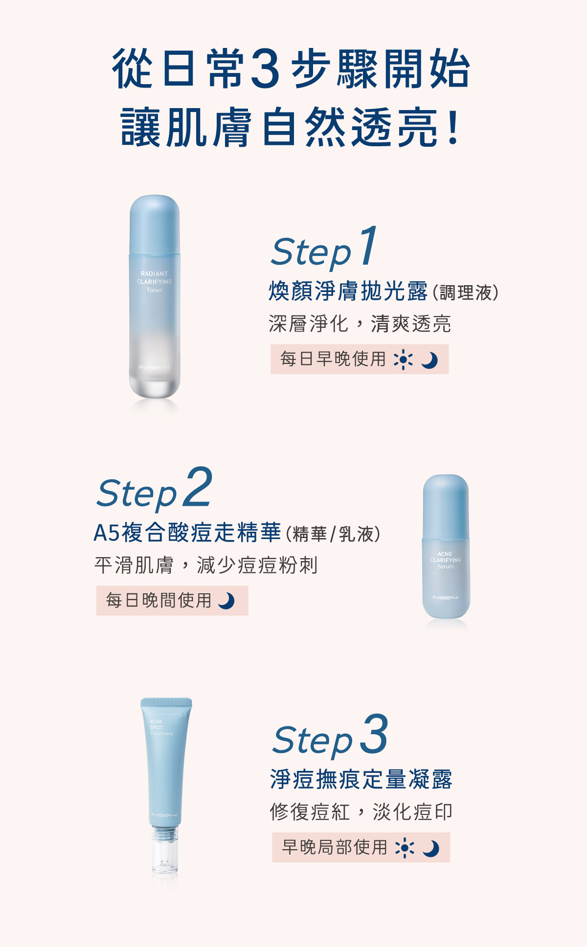 新肌霓搭配美背計畫產品，穩定膚況的淨痘平衡沐浴露與煥膚精華乳