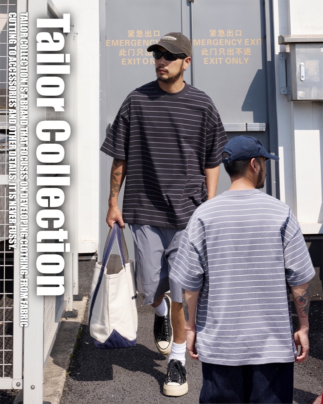 #預購 Tailor collection 條紋落肩 五分短TEE 310G 雙紗 T113 兩色