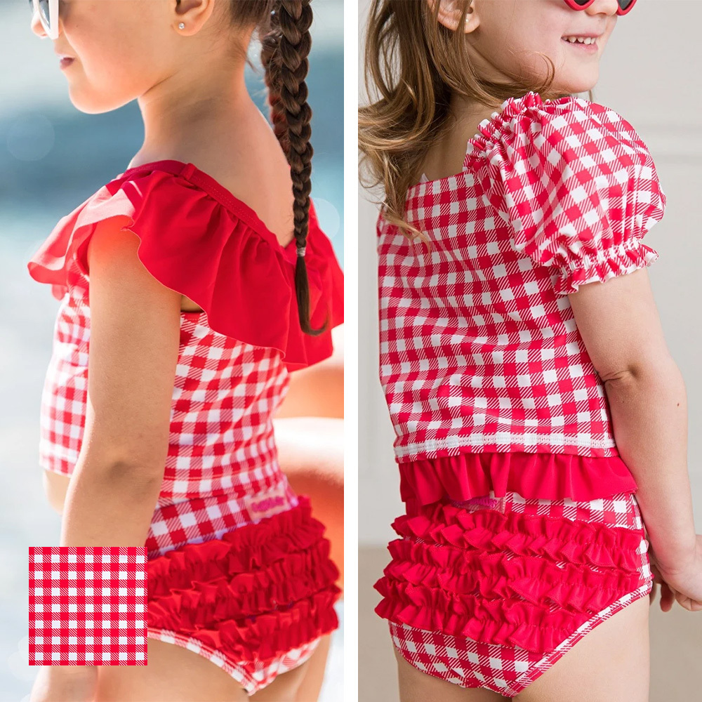 🔥2025新款🔥美國Ruffle Butts - 「復古紅色格子 」荷葉邊&泡泡袖 比基尼