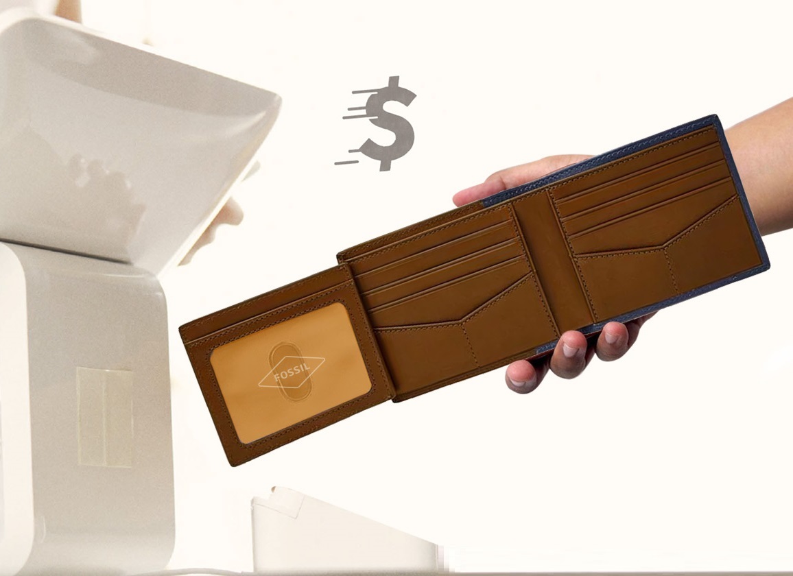 fossil可翻轉證件格皮夾