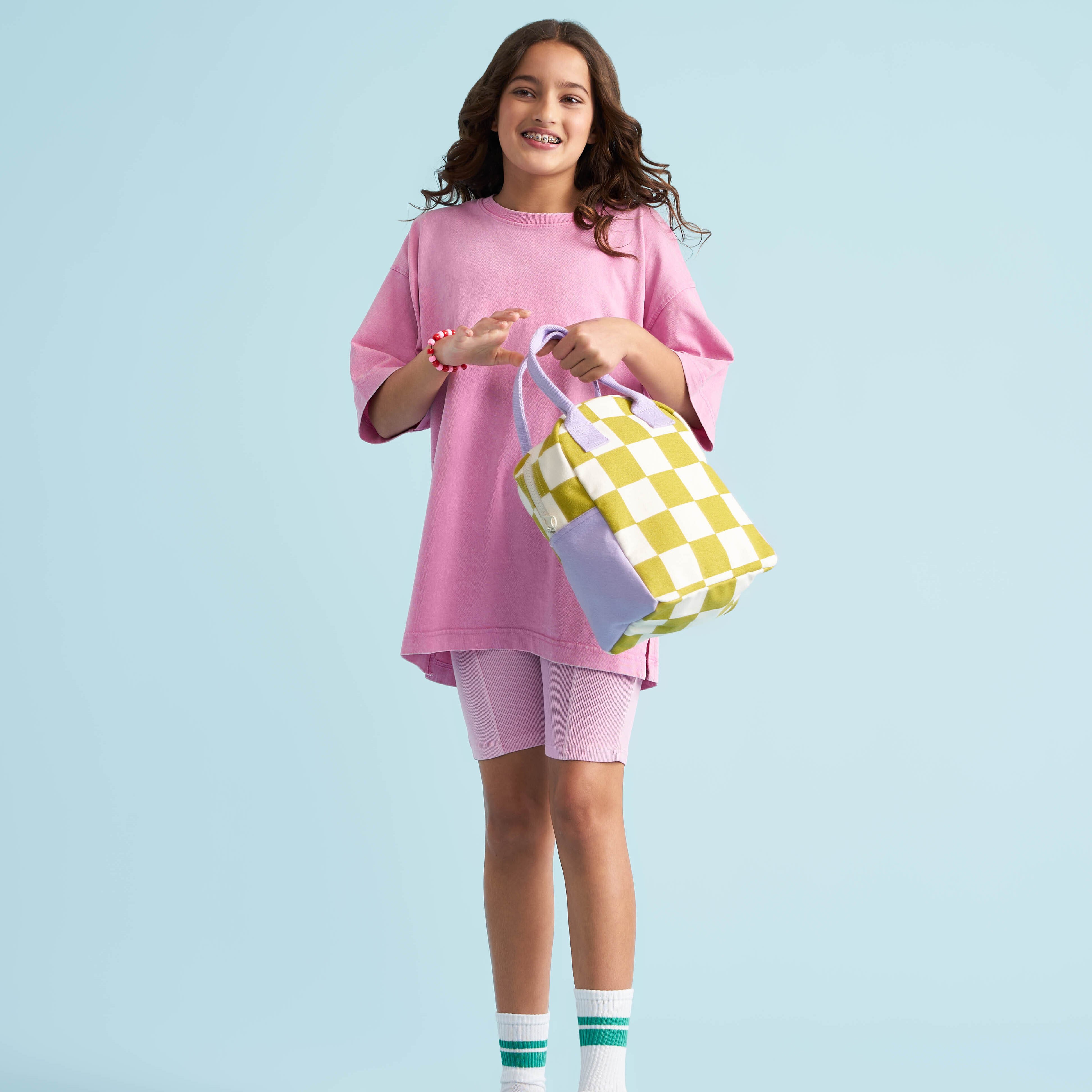 拉鍊隨手袋【薰衣草棋盤】-加拿大Fluf有機棉