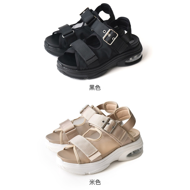 運動時尚 薄紗透膚厚底氣墊運動涼鞋【KH1034】