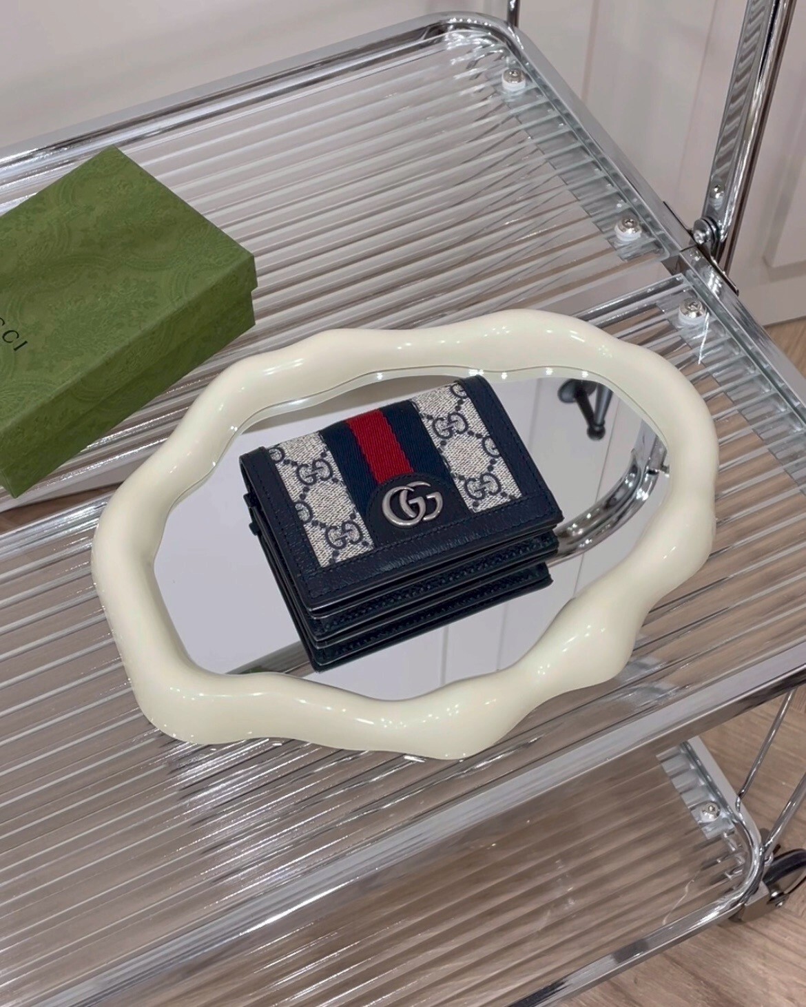 GUCCI｜HORSEBIT 1955 對開短夾 海軍藍老花