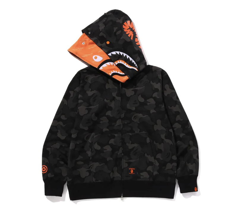 2025SS A BATHING APE BAPE x PORTER STAND SHARK FULL ZIP DOUBLE HOODIE 聯名 鯊魚外套  現貨 1L23115910