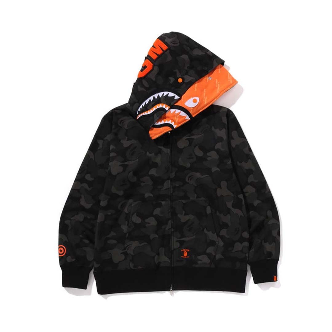 2025SS A BATHING APE BAPE x PORTER STAND SHARK FULL ZIP DOUBLE HOODIE 聯名 鯊魚外套  現貨 1L23115910