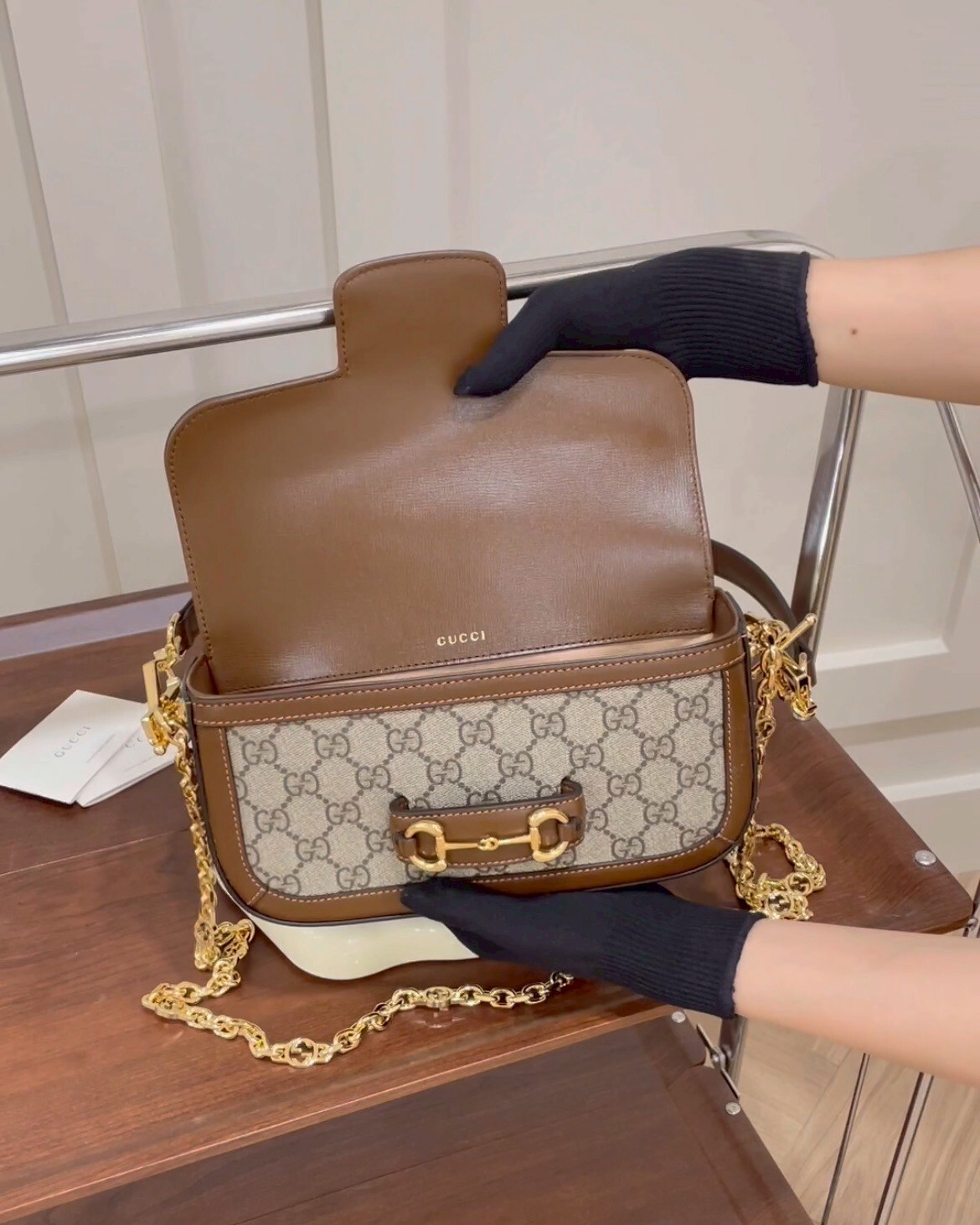 GUCCI｜HORSEBIT 1955 小號肩揹包 棕色老花